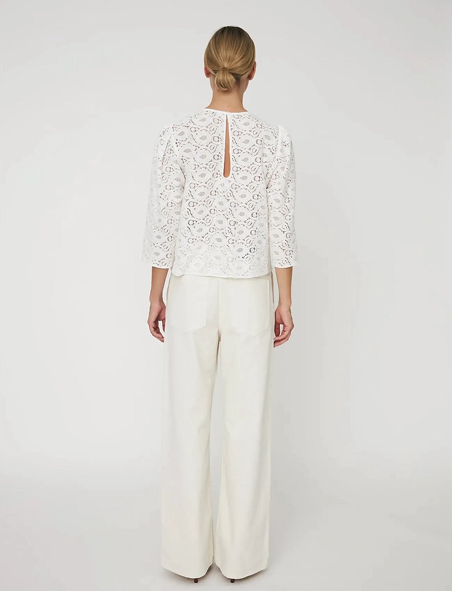 Stella Nova - Cotton Lace Blouse - langærmede bluser - 001 white - 3
