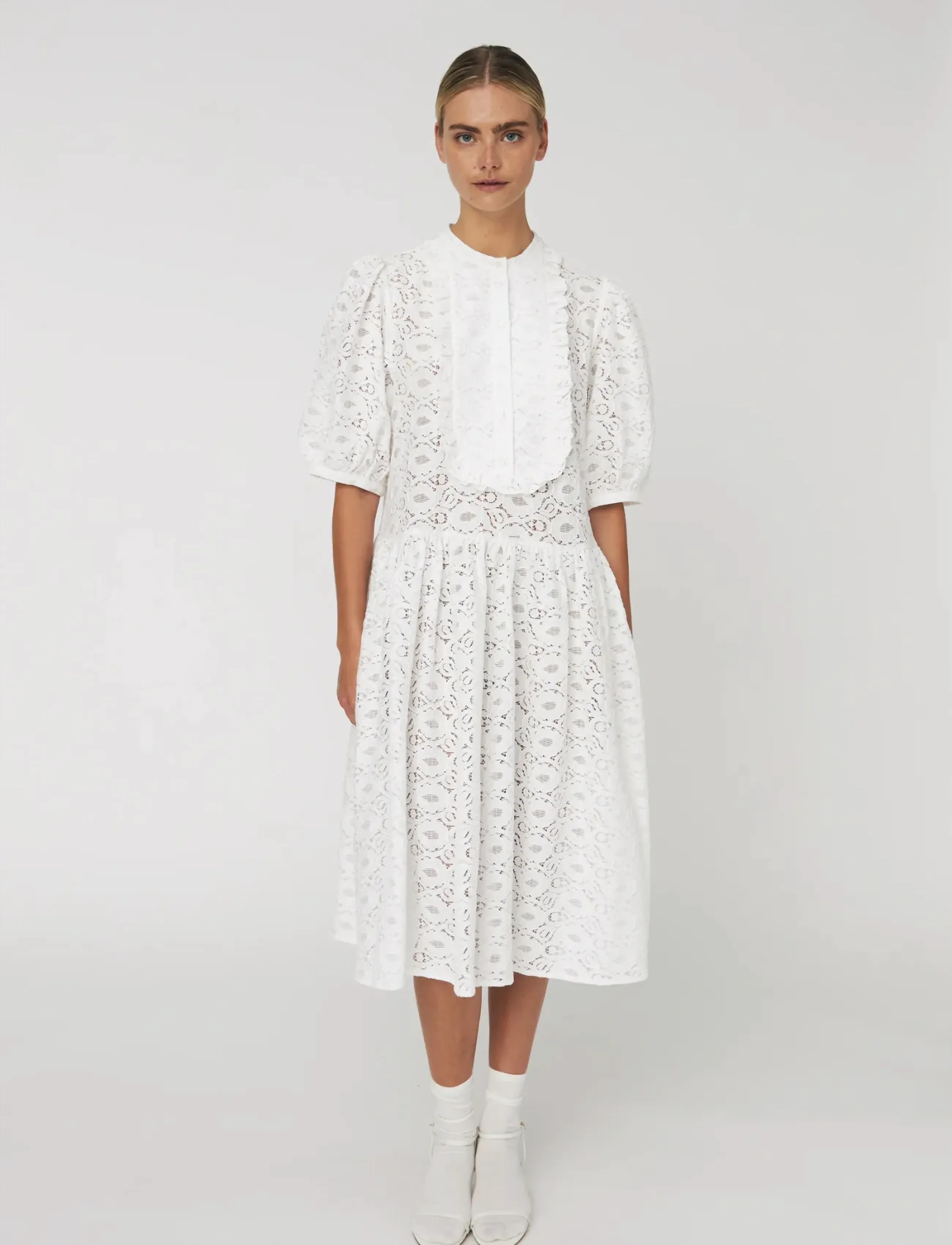 Stella Nova Cotton Lace Dress, 36, Designer, Weiß - Knee-length & Midi, Frauen