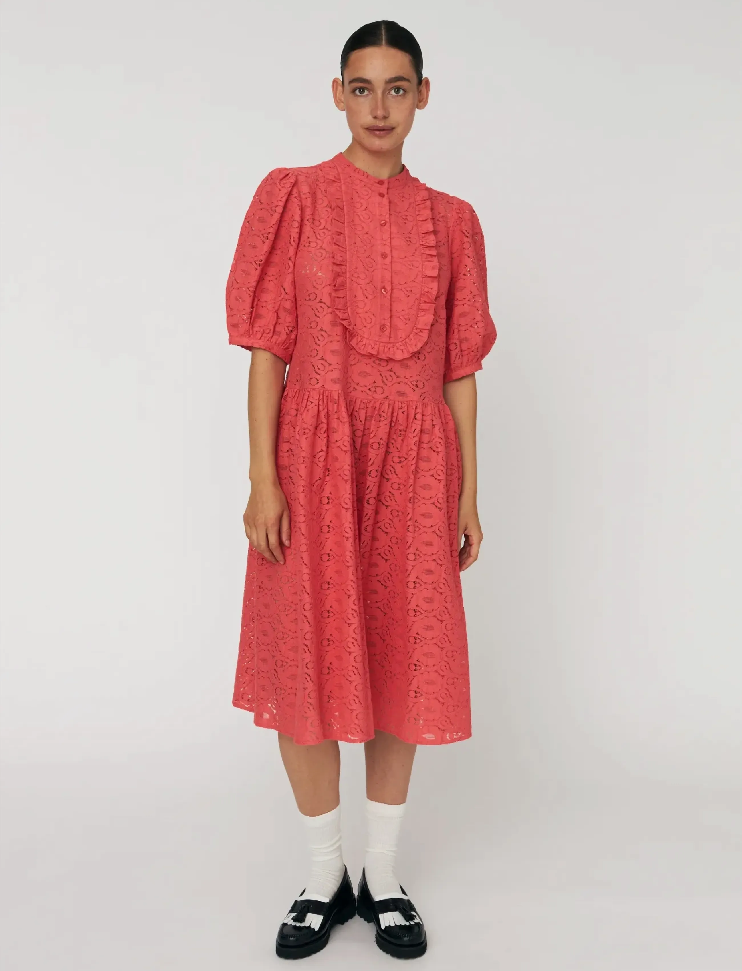 Stella Nova Cotton Lace Dress, 34, Designer, Rot - Knee-length & Midi, Frauen