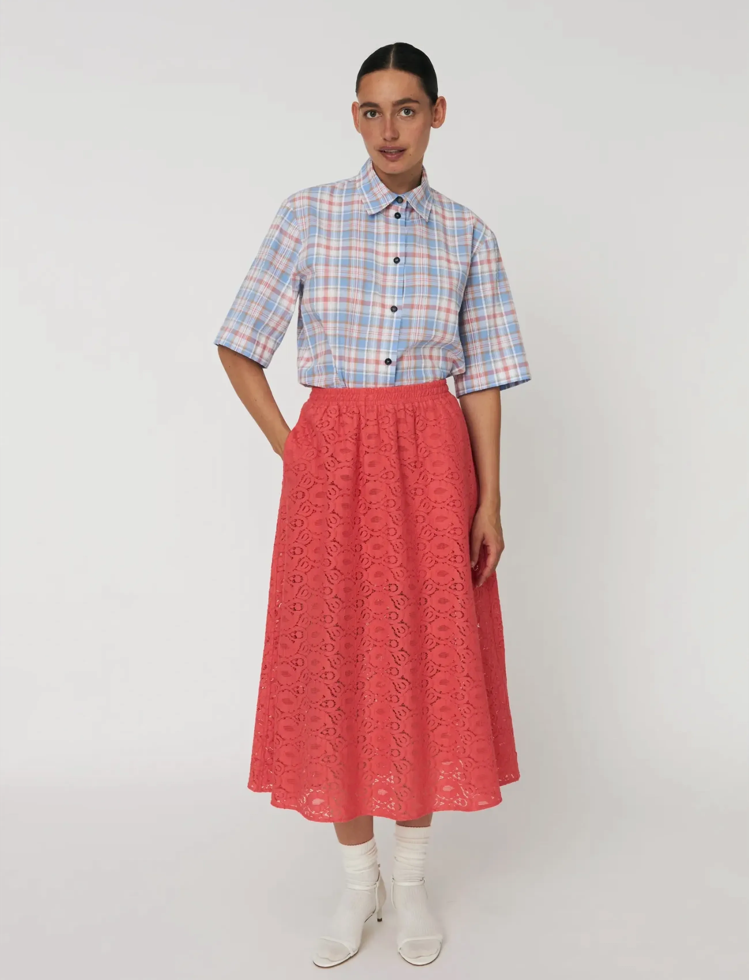 Stella Nova Cotton Lace Skirt - Röcke - 671 SUMMER CORAL / coral