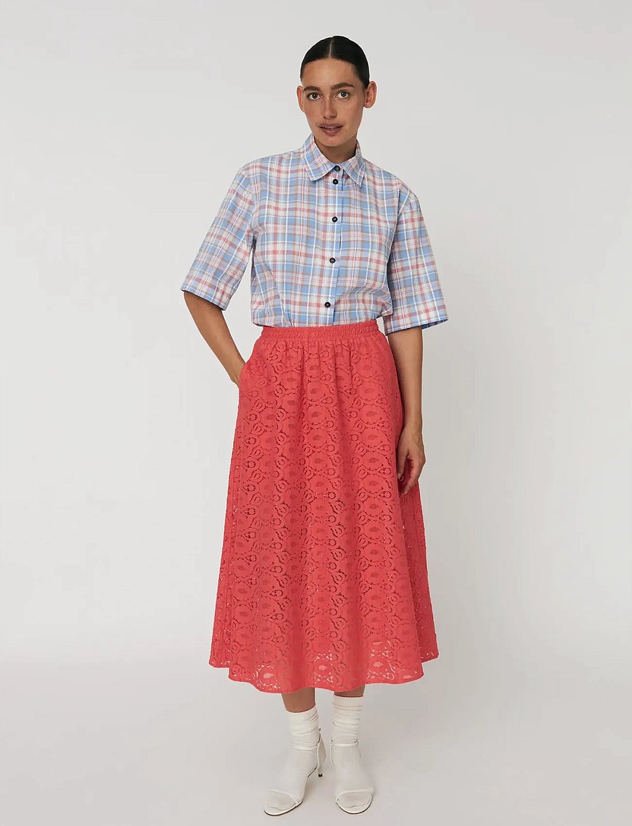 Stella Nova - Cotton Lace Skirt - midi-röcke - 671 summer coral - 0