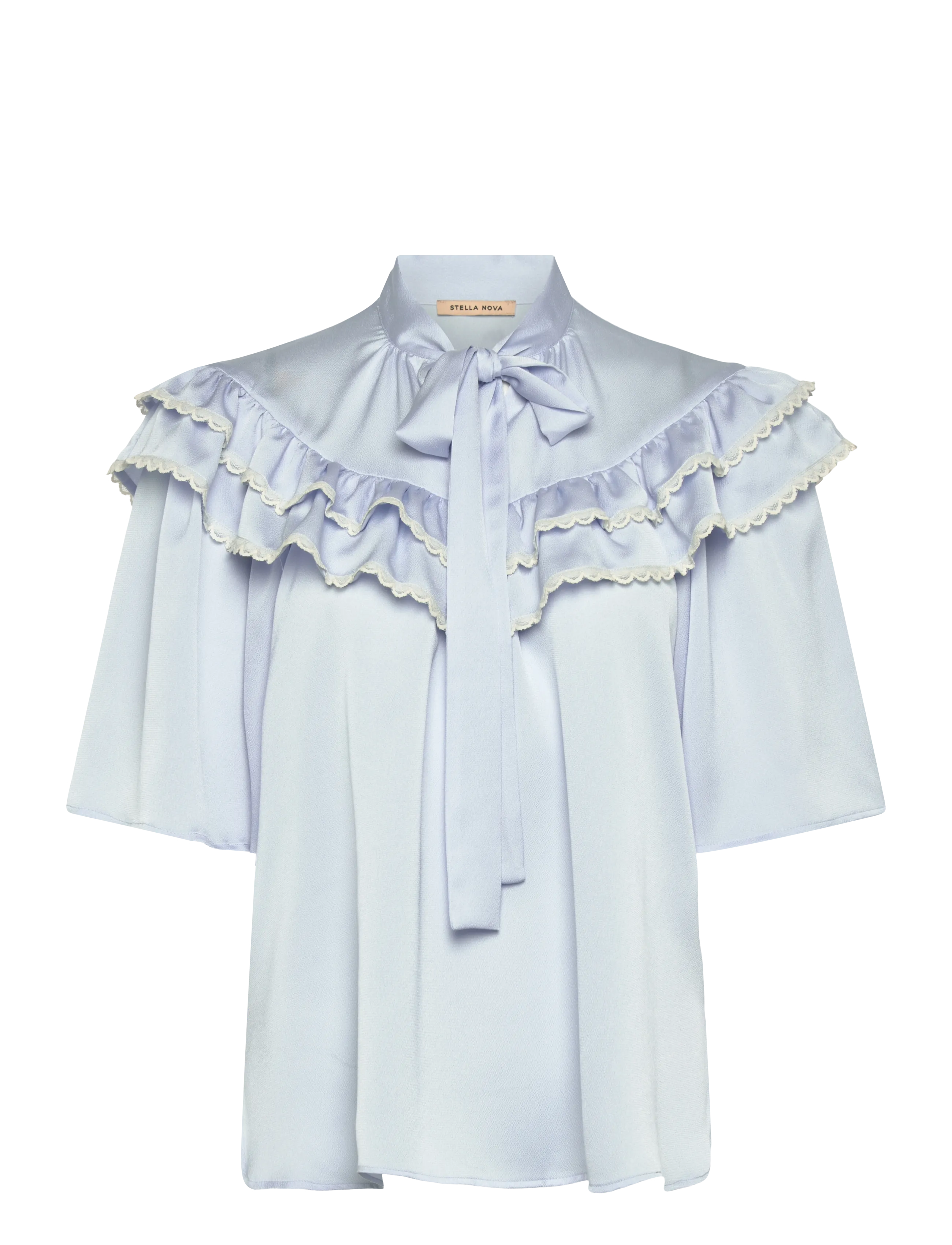 Stella Nova Loose Blouse with Frills - Kleidung - 307 DUST BLUE / blue