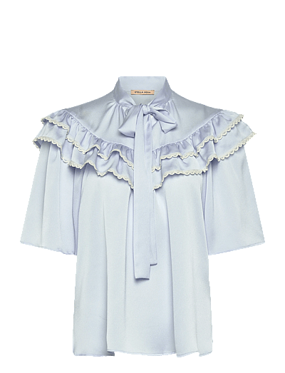 Stella Nova Loose Blouse with Frills - Visa allt - 307 DUST BLUE / blue