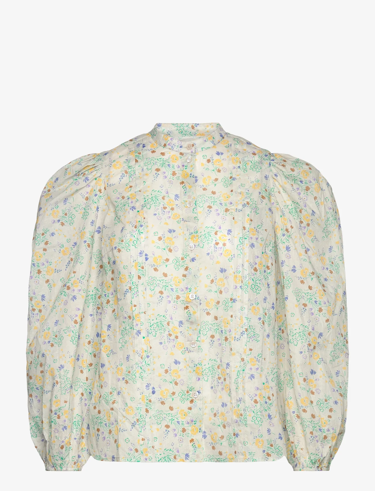 Stella Nova - Transparent cotton shirt - långärmade blusar - creme multicolour flowers - 0