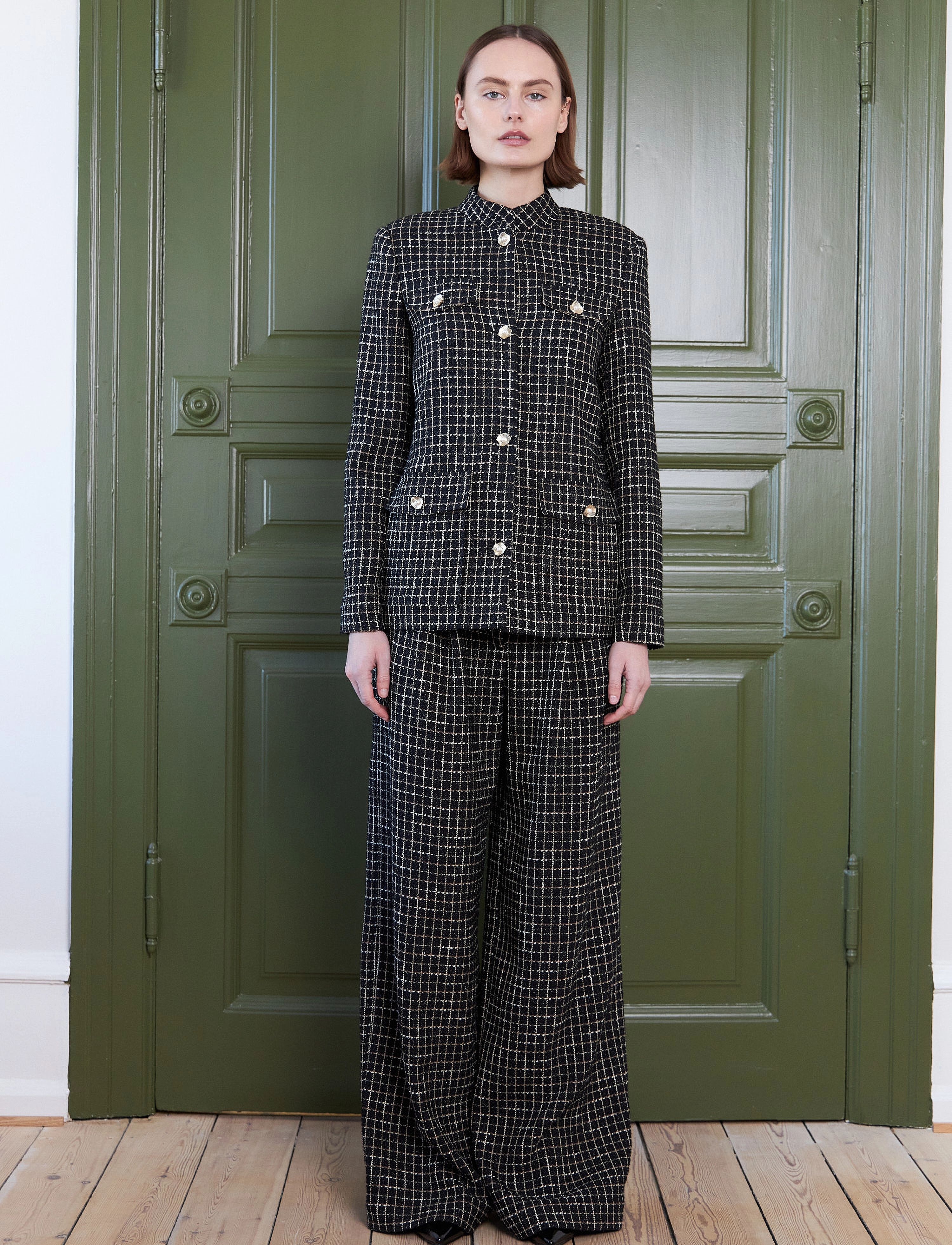 Stella Nova Checked Bouclé Jacket, 38, Designer, Schwarz - BouclÉ Blazer, Frauen