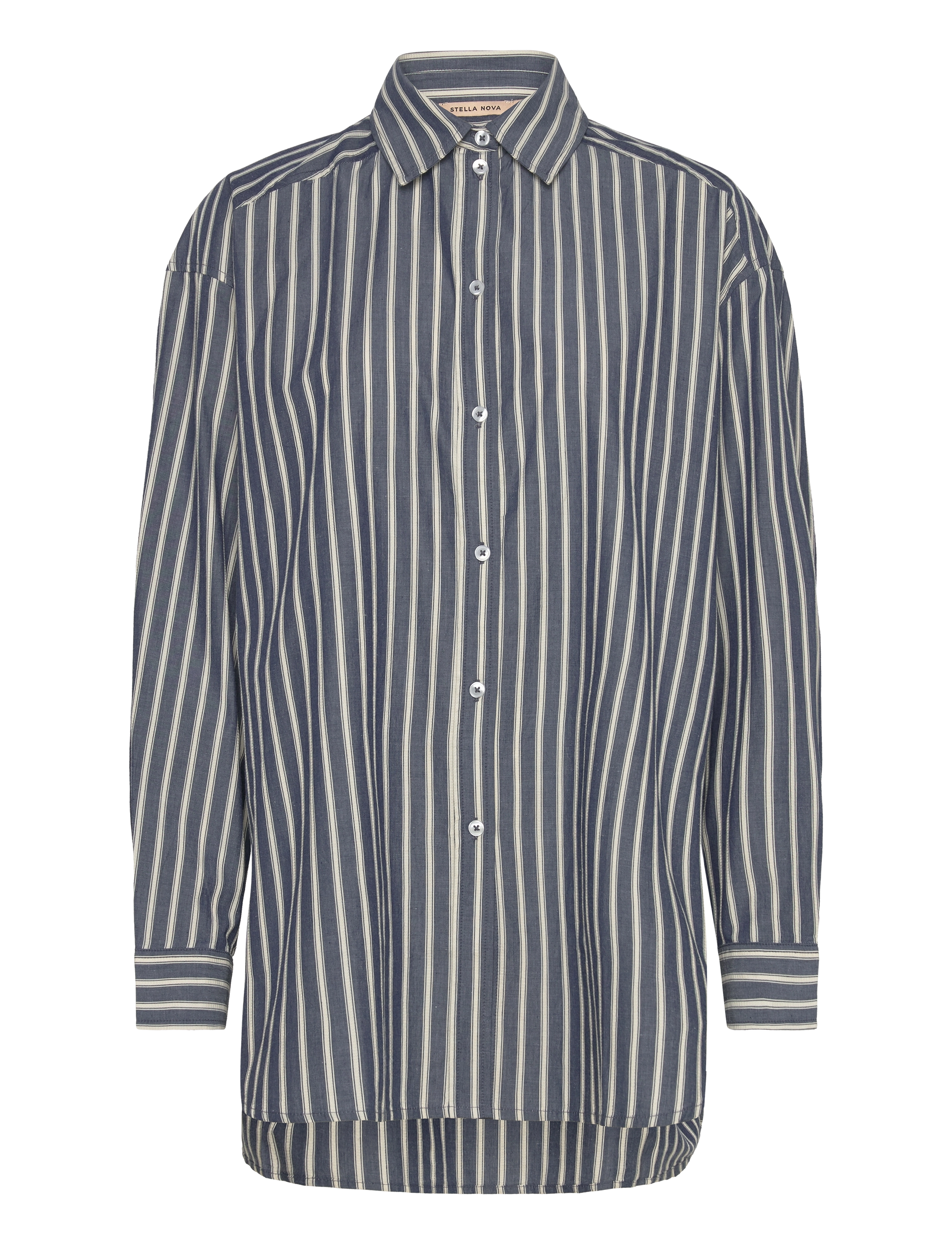 Stella Nova Oversized Striped Cotton Shirt, 34, Navy, Skjorter > Langærmede, Dame