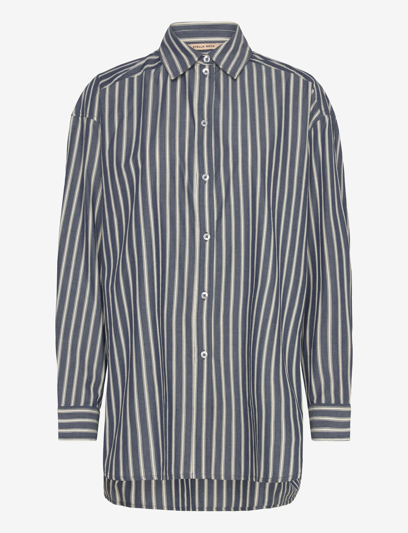 Stella Nova - Oversized striped cotton shirt - langærmede skjorter - blue stripes - 0