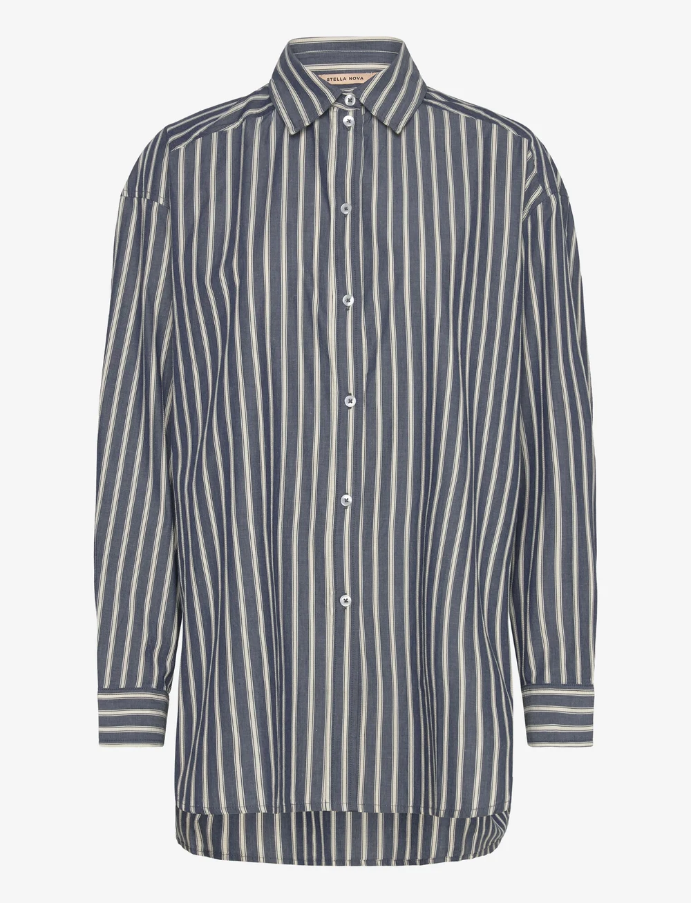 Stella Nova - Oversized striped cotton shirt - långärmade skjortor - blue stripes - 0