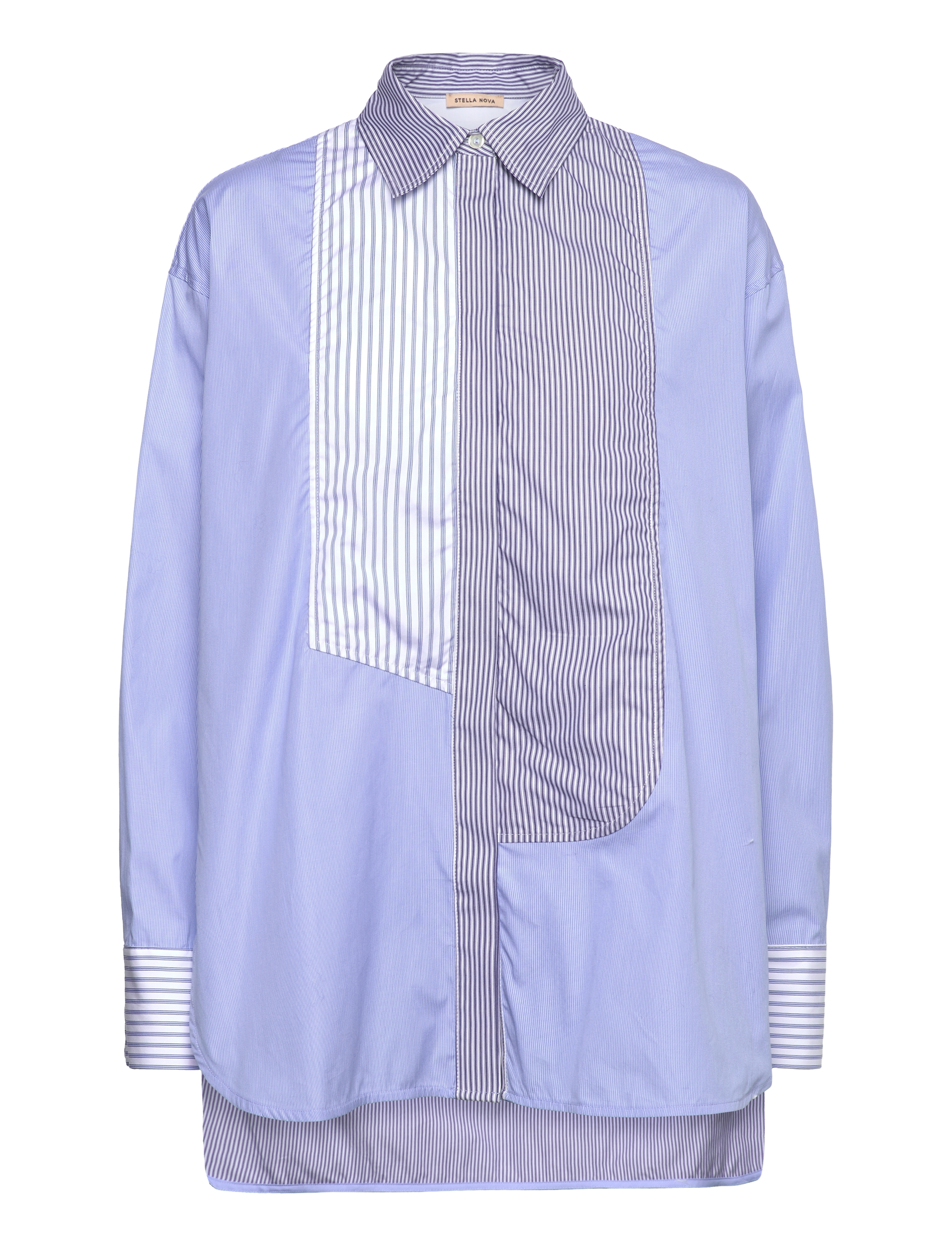 Stella Nova Combined Cotton Stripe Shirt, 34, Blue, Skjorter > Langærmede, Dame