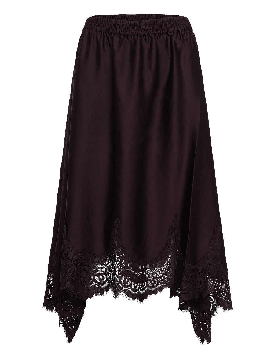 Stella Nova - Asymetric Lace Trimmed Skirt - midi-röcke - dark brown - 1
