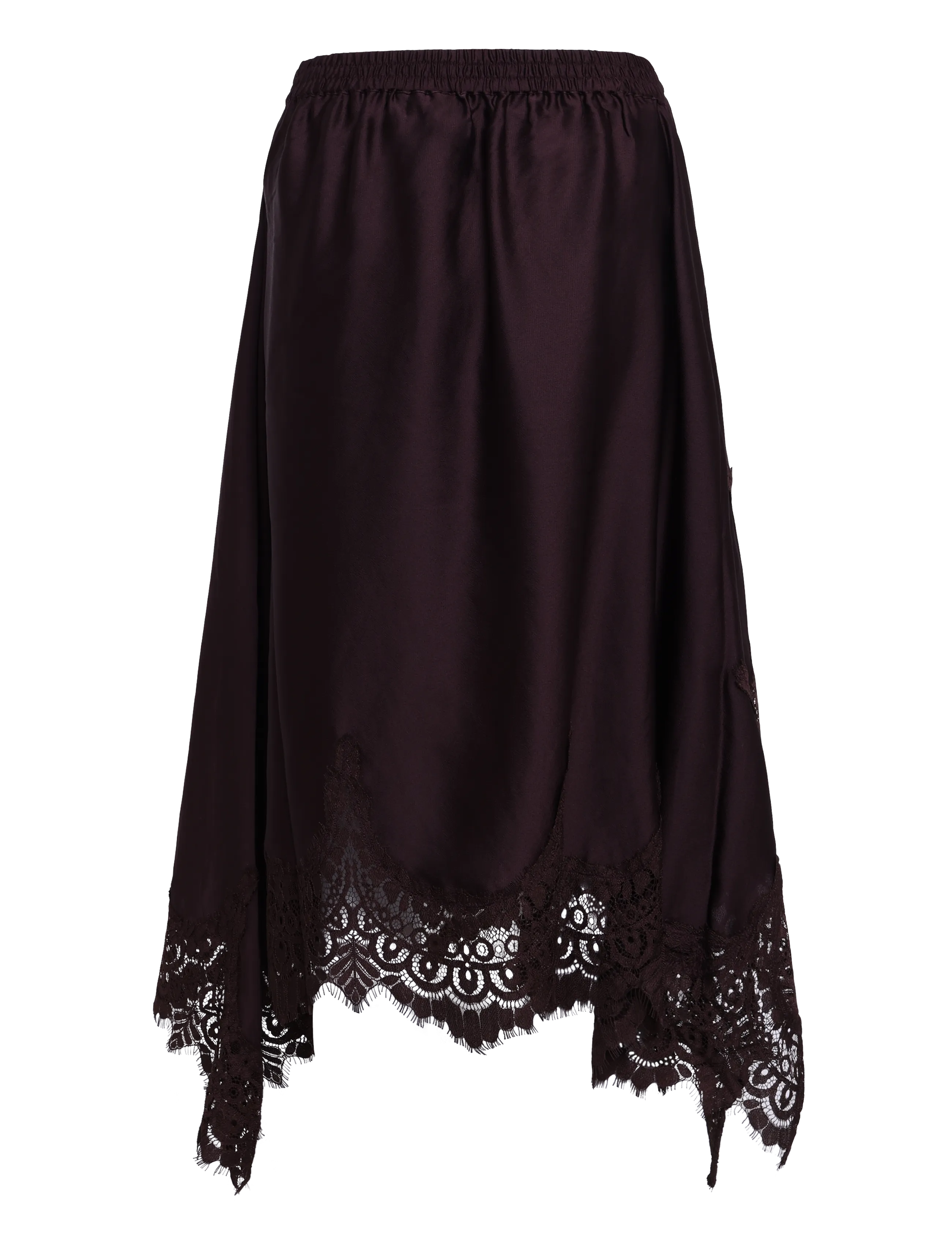 Stella Nova - Asymetric Lace Trimmed Skirt - midi-röcke - dark brown - 2