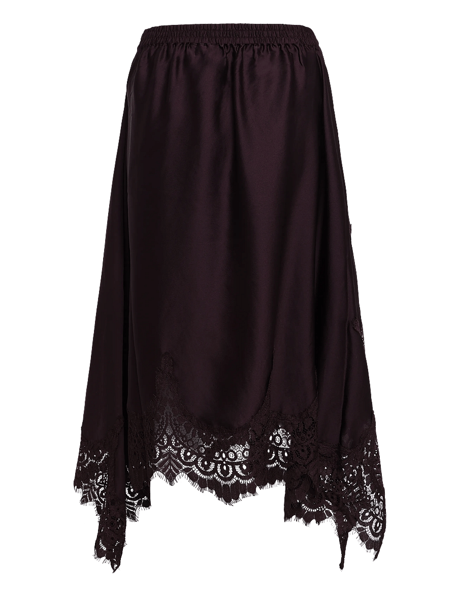 Stella Nova - Asymetric Lace Trimmed Skirt - midi-röcke - dark brown - 2