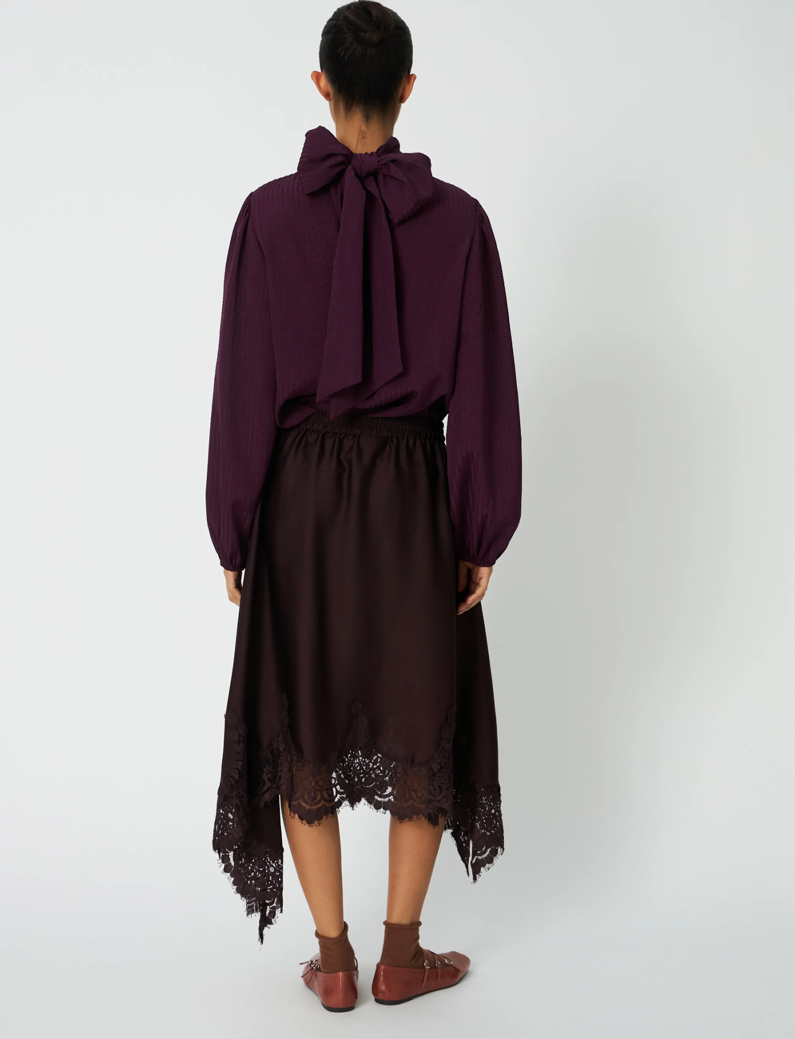 Stella Nova - Asymetric Lace Trimmed Skirt - midi-röcke - dark brown - 3