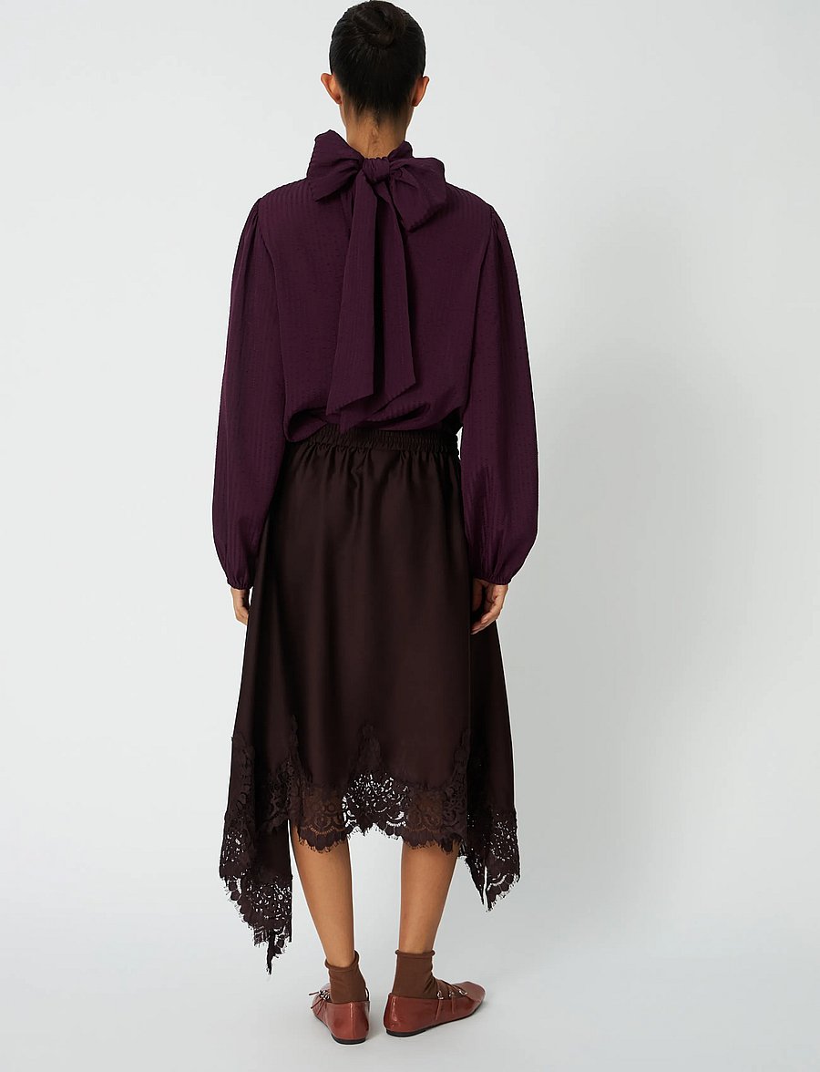 Stella Nova - Asymetric Lace Trimmed Skirt - midi-röcke - dark brown - 3