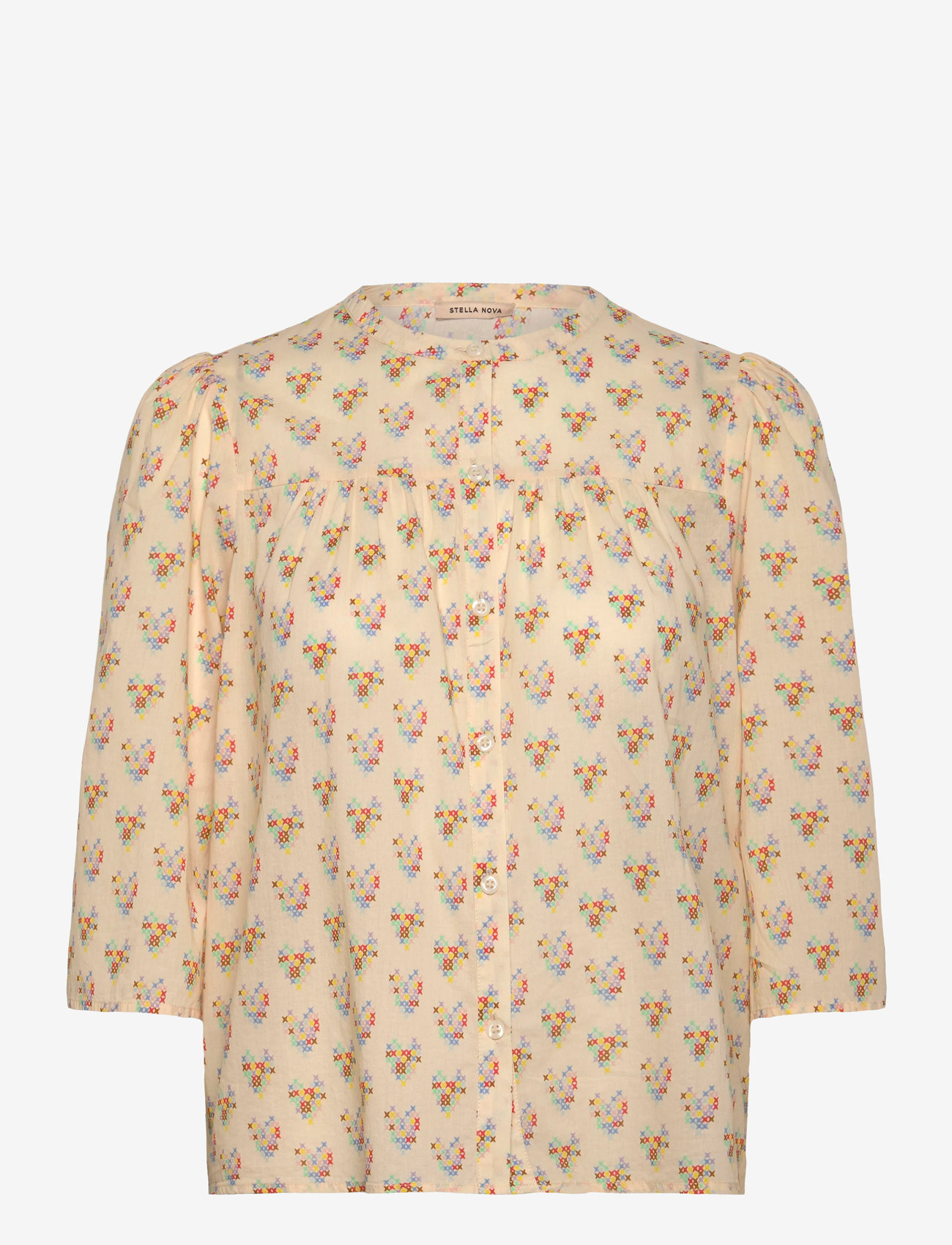 Stella Nova - Delicate Printed Cotton Shirt - lühikeste varrukatega pluusid - hearts - 1