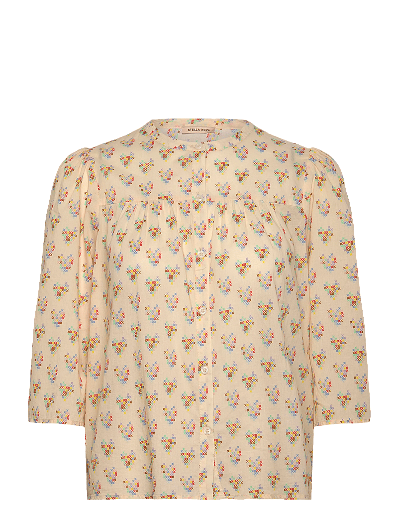 Stella Nova - Delicate Printed Cotton Shirt - lühikeste varrukatega pluusid - hearts - 1
