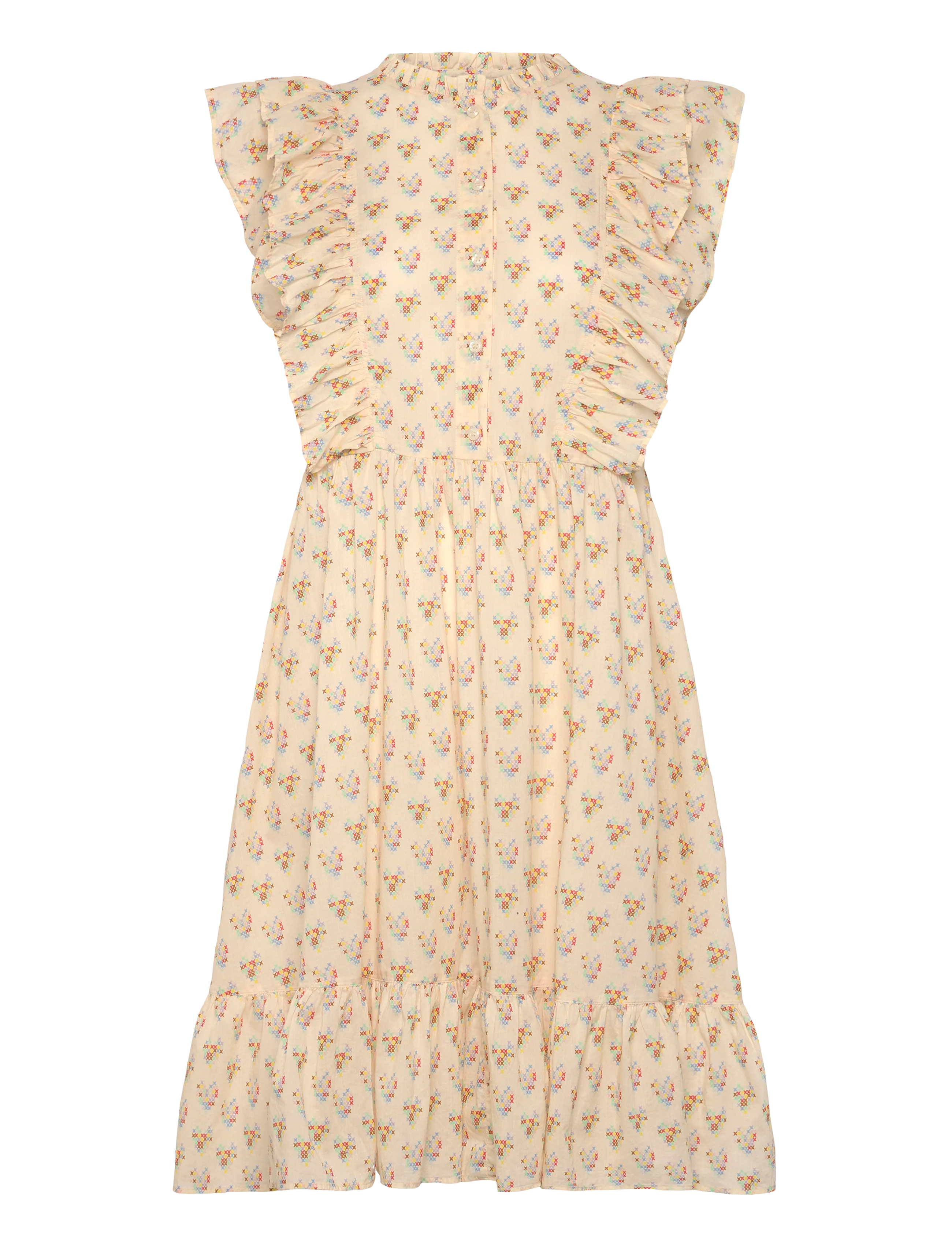 Stella Nova Delicate Printed Cotton Dress - Kleidid - HEARTS / cream