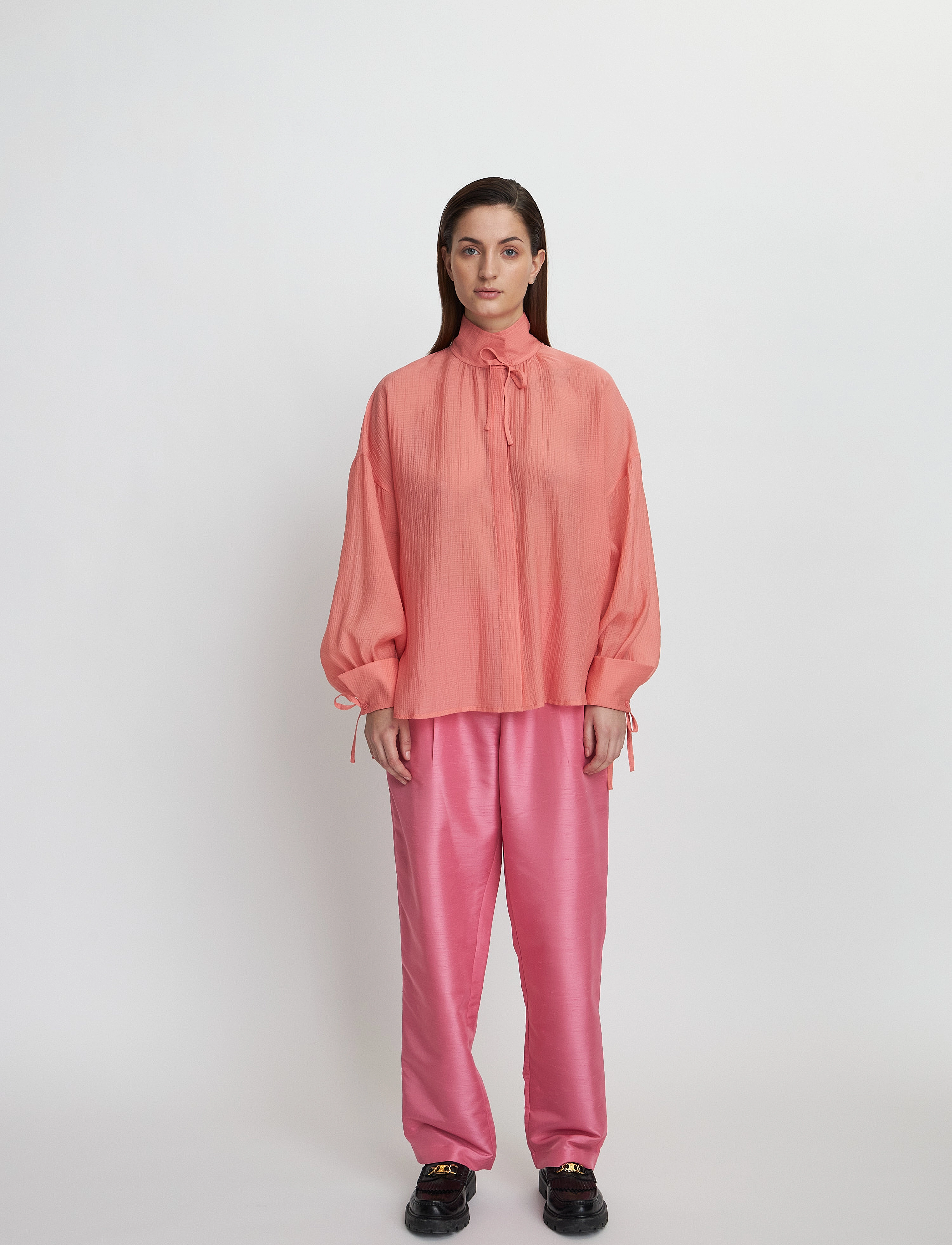 Stella Nova Volume Shirt With Tiebow, Kvinder, Volumen Bluse Med Bindebånd, Pink, Str: 36