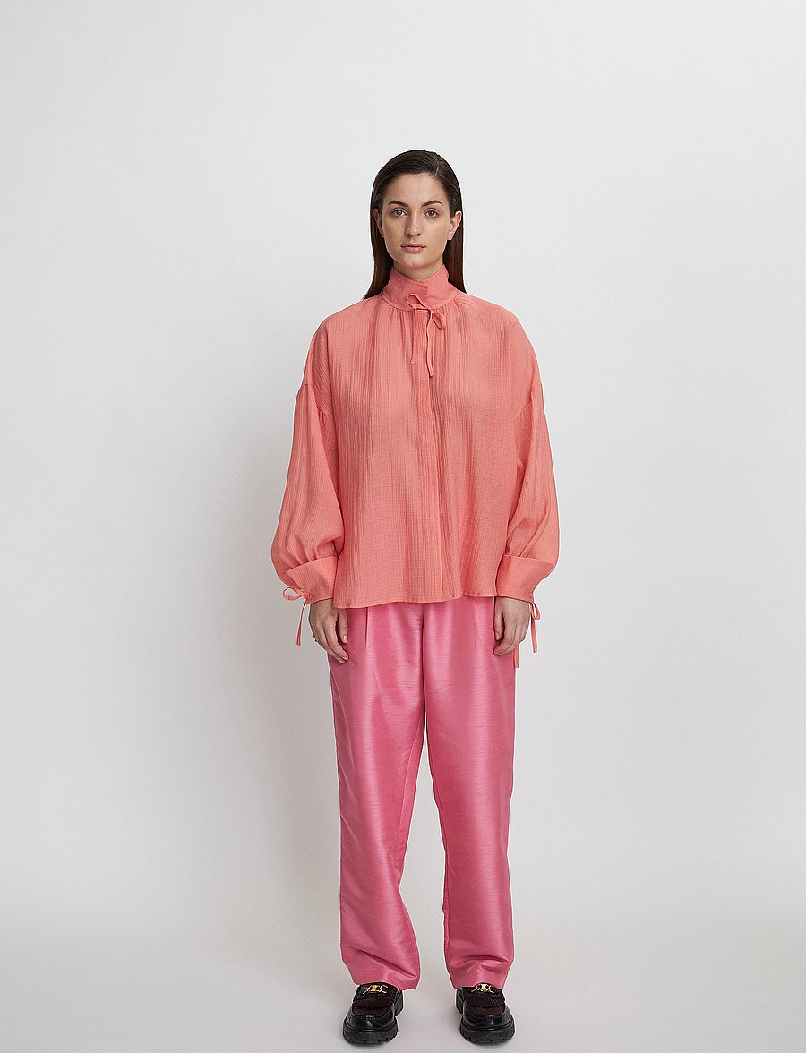 Stella Nova - Volume shirt with tiebow - långärmade blusar - kiss rose - 0