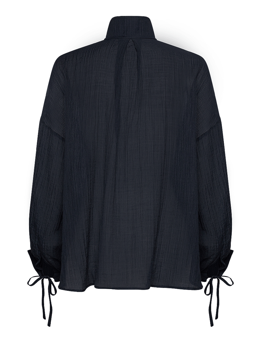 Stella Nova - Volume shirt with tiebow - blūzes ar garām piedurknēm - navy - 1