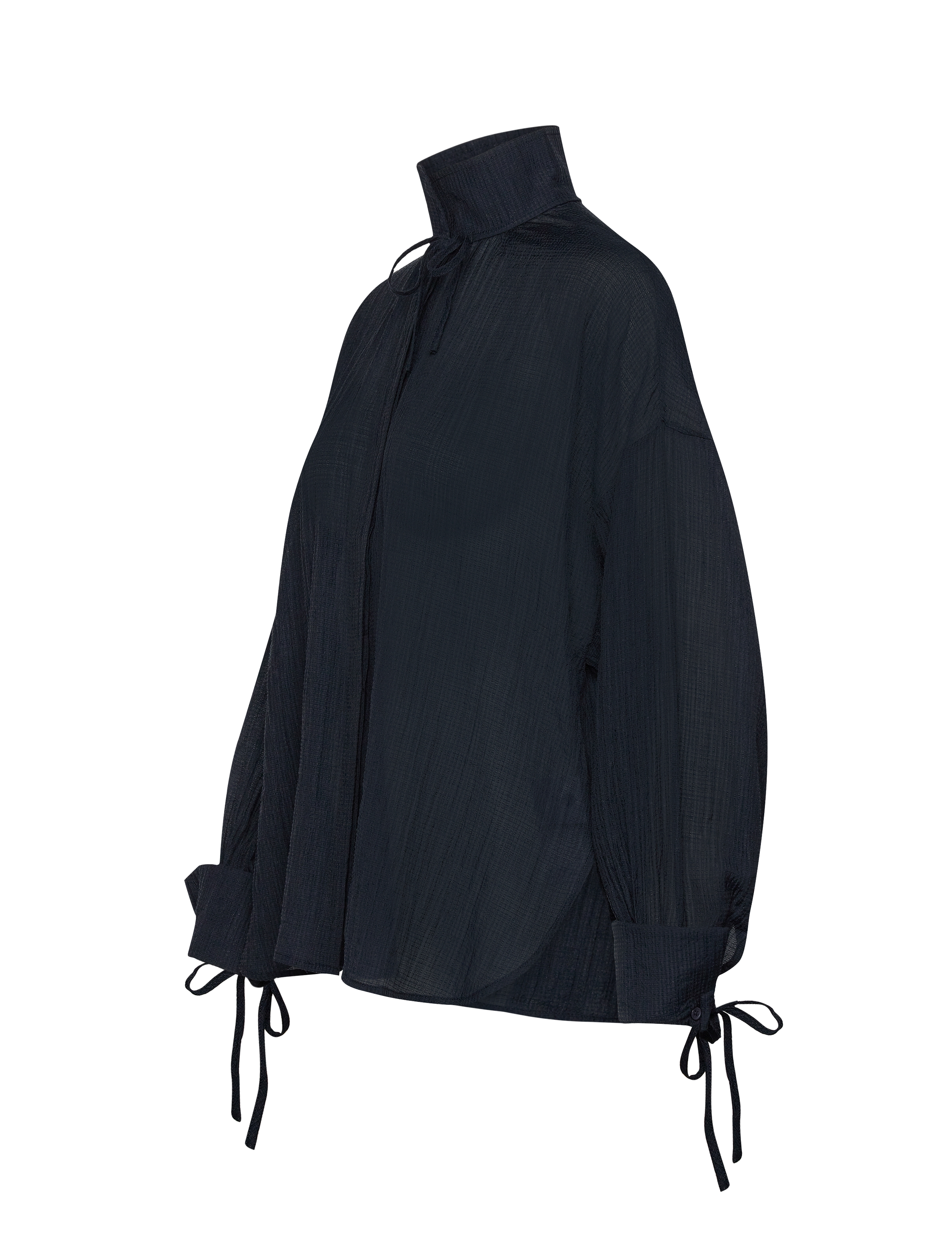 Stella Nova - Volume shirt with tiebow - langærmede bluser - navy - 2