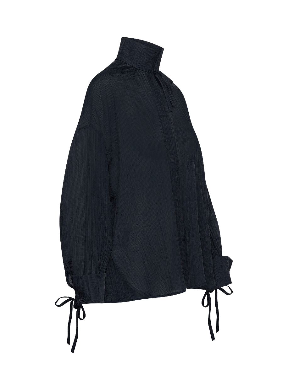 Stella Nova - Volume shirt with tiebow - blūzes ar garām piedurknēm - navy - 3
