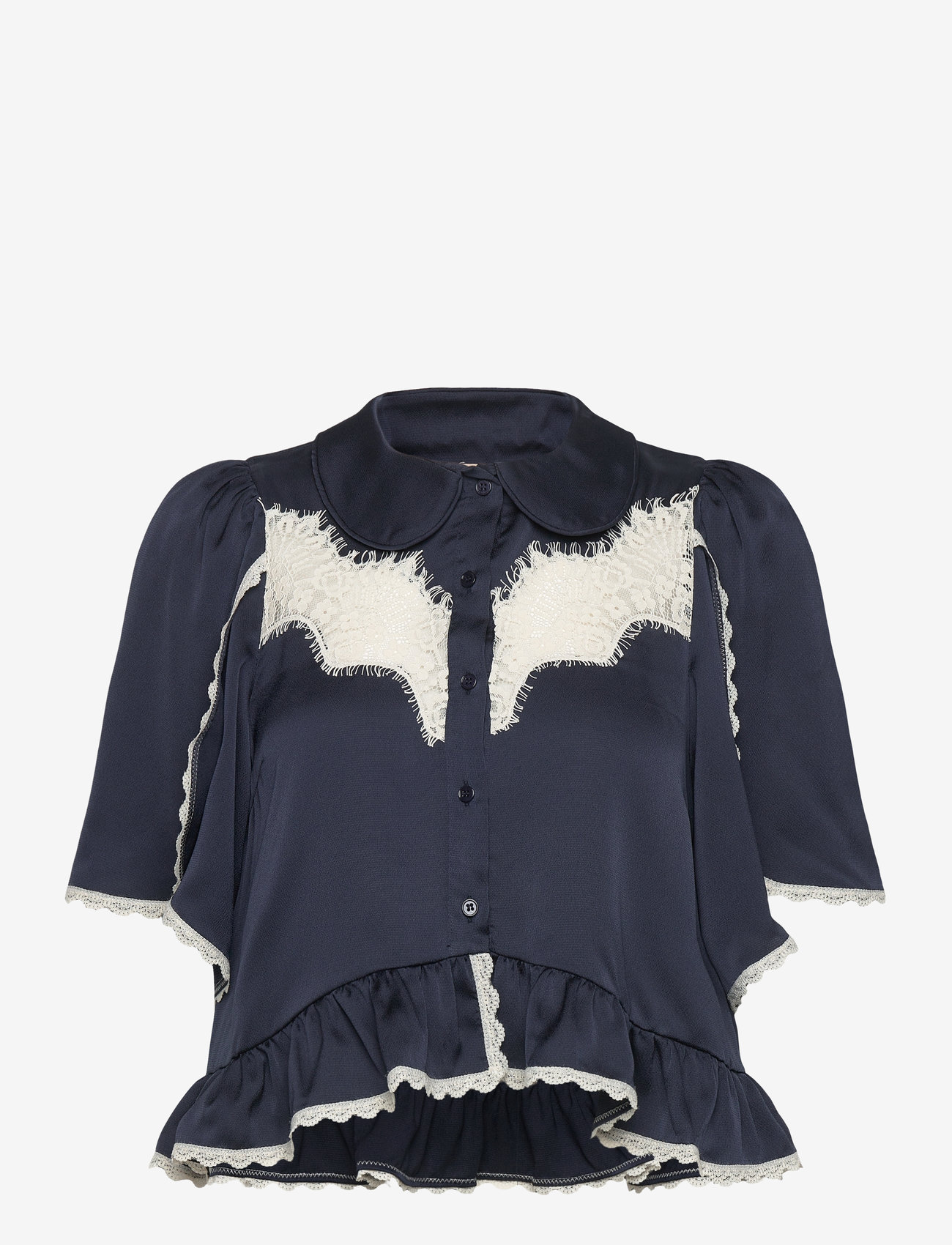 Stella Nova - Delicate Lace Shirt - kortærmede bluser - navy /creme - 0