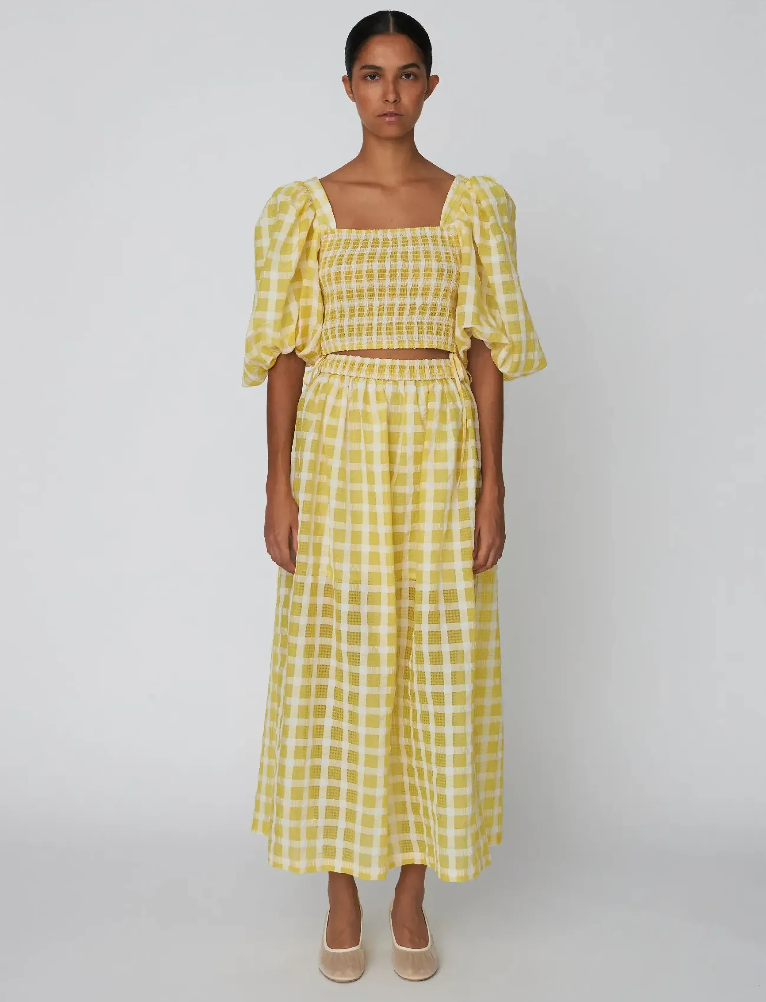 Stella Nova - Delicate Checked Maxi Dress - midi kjoler - lovely yellow - 0