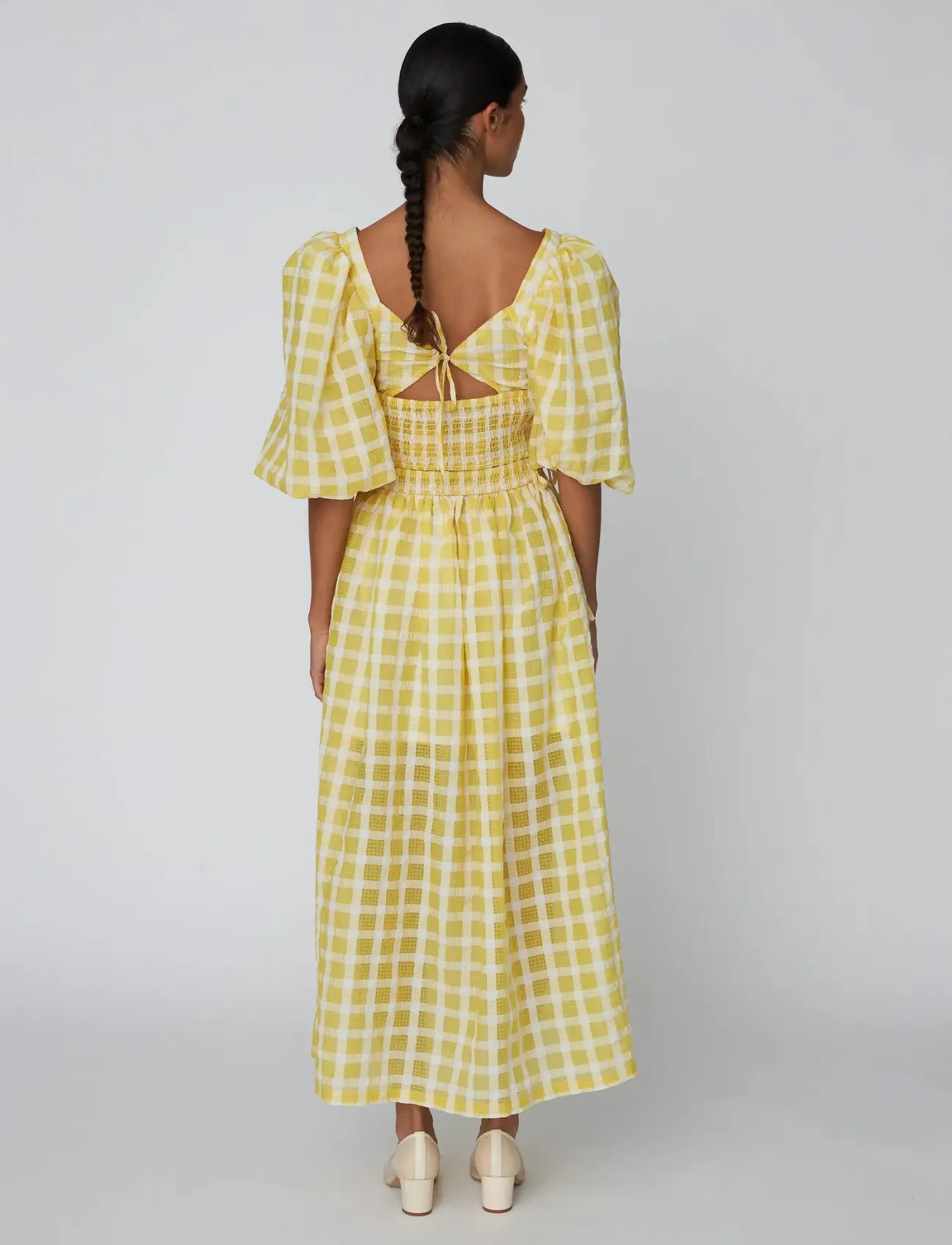 Stella Nova - Delicate Checked Maxi Dress - midi dresses - lovely yellow - 5