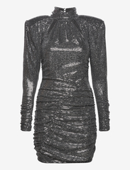 Mini glitter dress with shoulder pa - SILVER FRACTURE