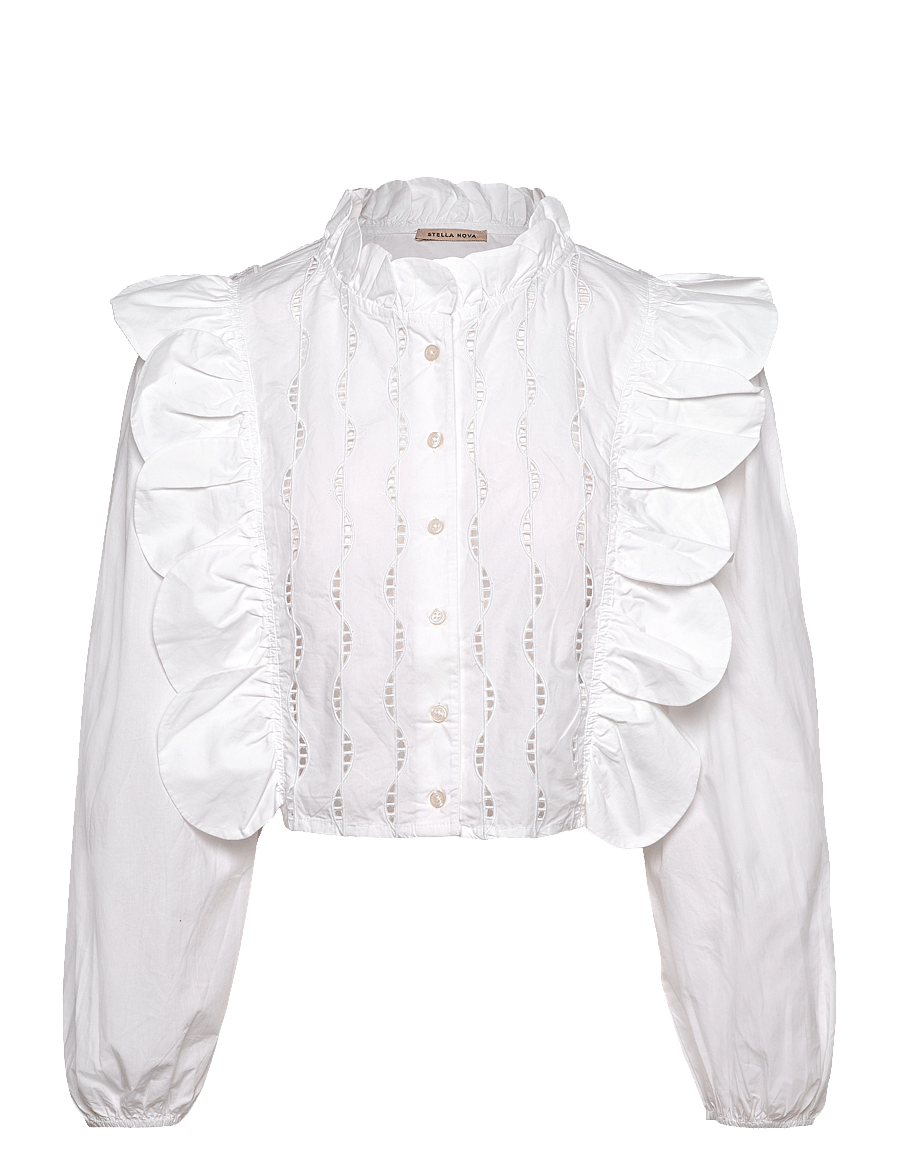 Stella Nova - Blouse with scallops and embroideri - white - 0