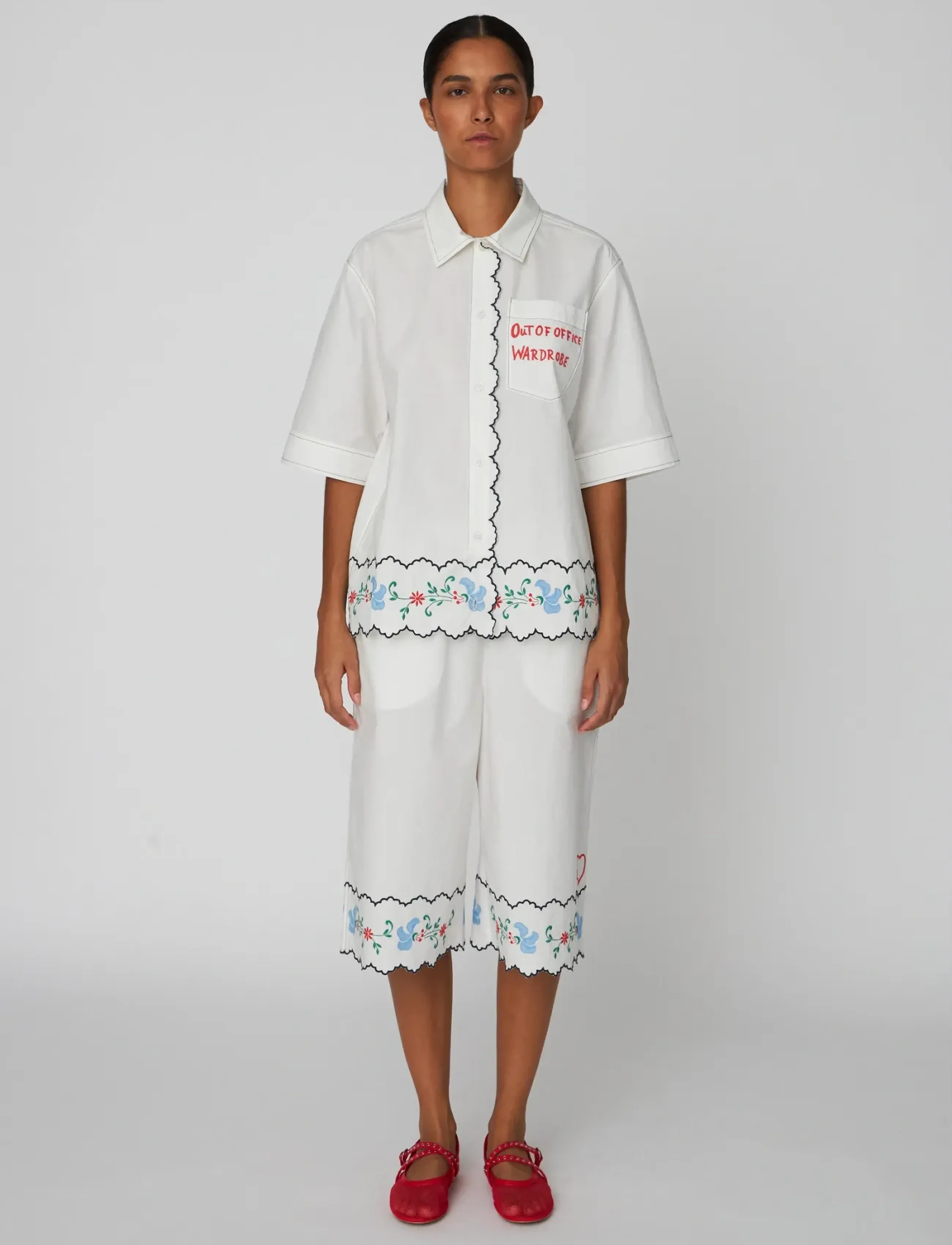 Stella Nova Coloured Embroidered Oversized Shir, 36, White, Skjorter > Kortærmede, Dame