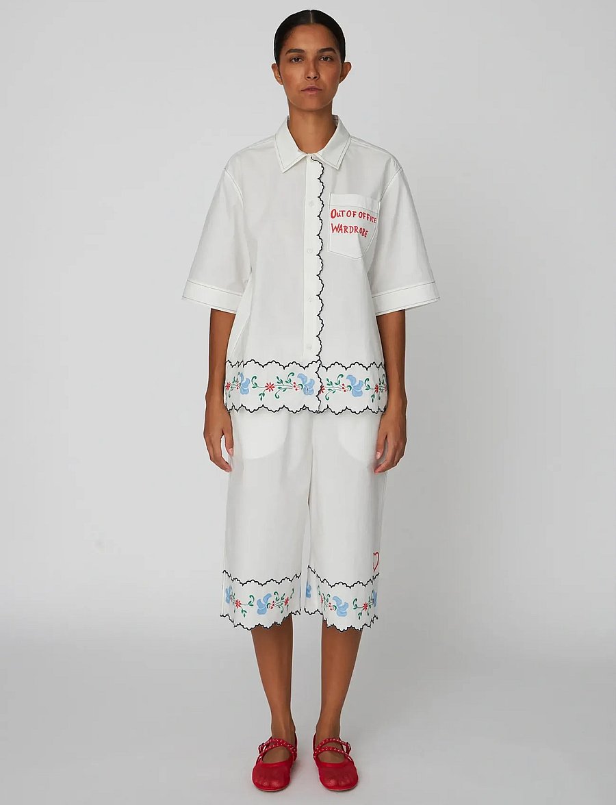 Stella Nova - Coloured Embroidered Oversized Shir - koszule z krótkim rękawem - off white - 0