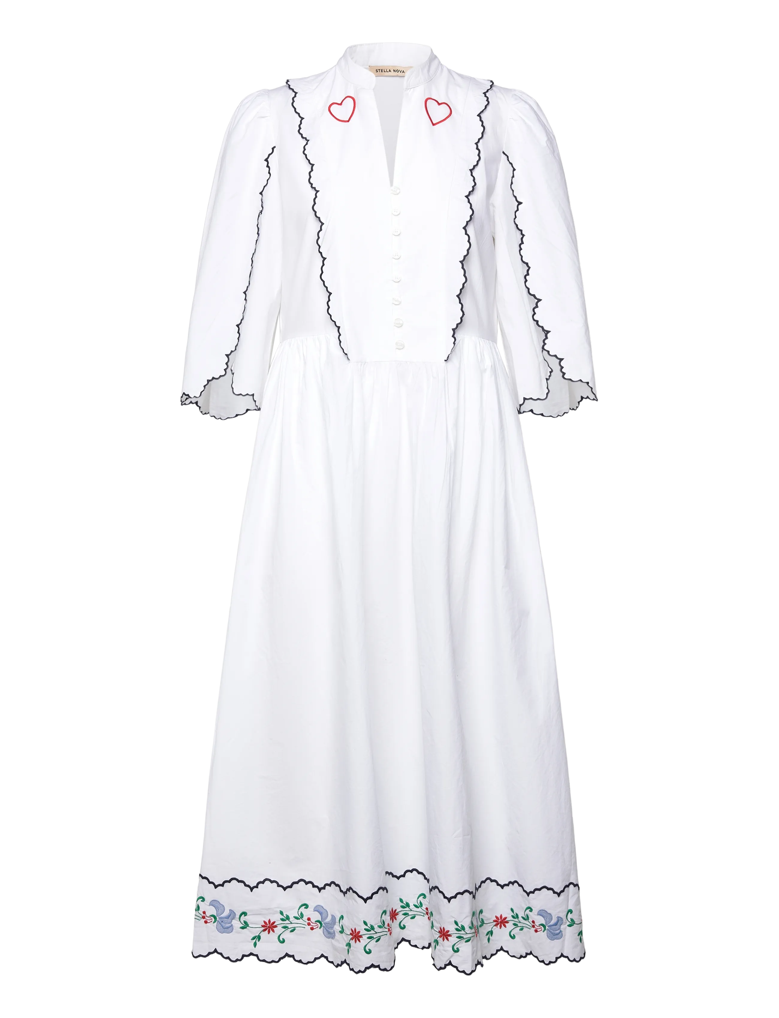 Coloured Embroidered Loose Dress - OFF WHITE