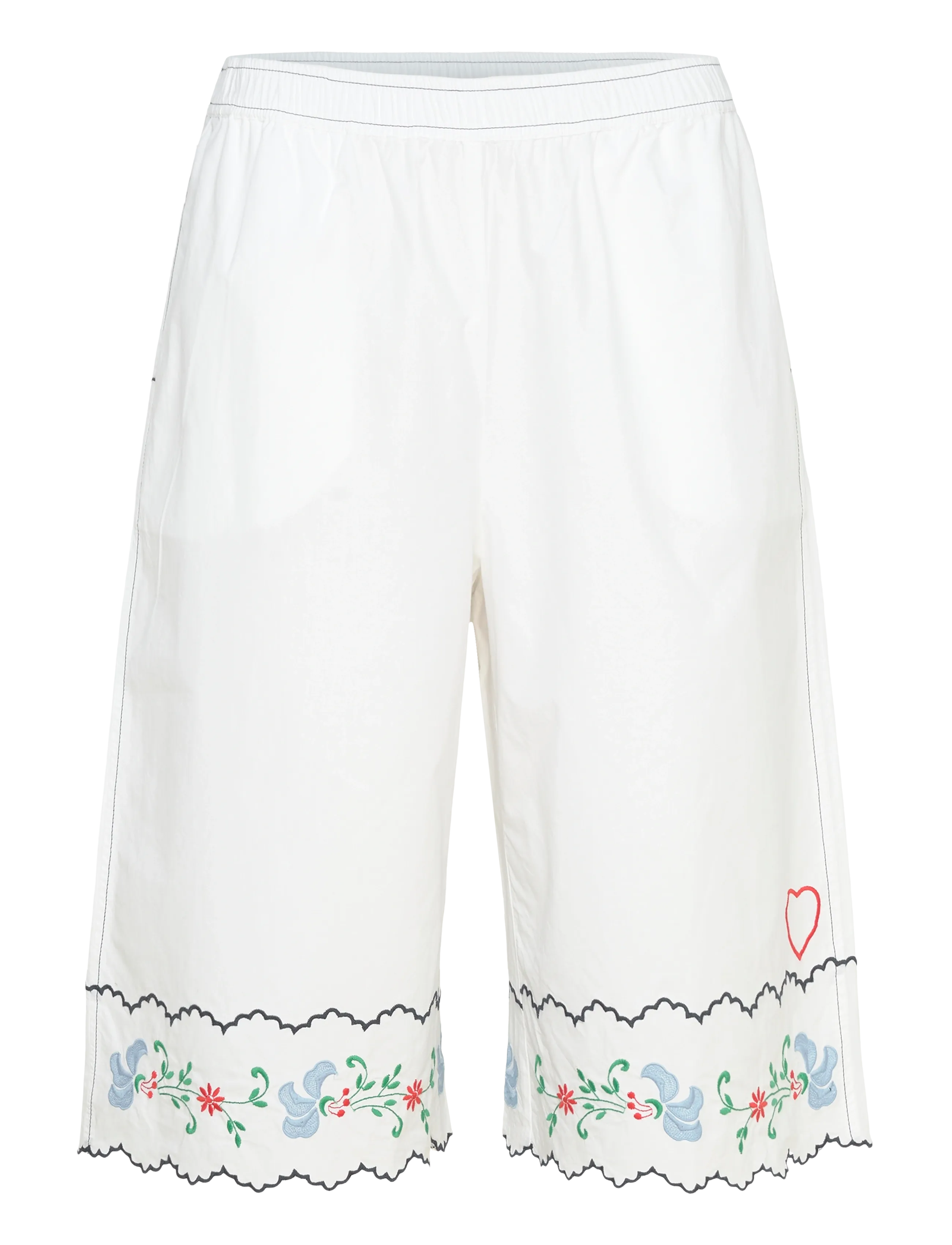 Coloured Embroidered Oversized Shor - OFF WHITE