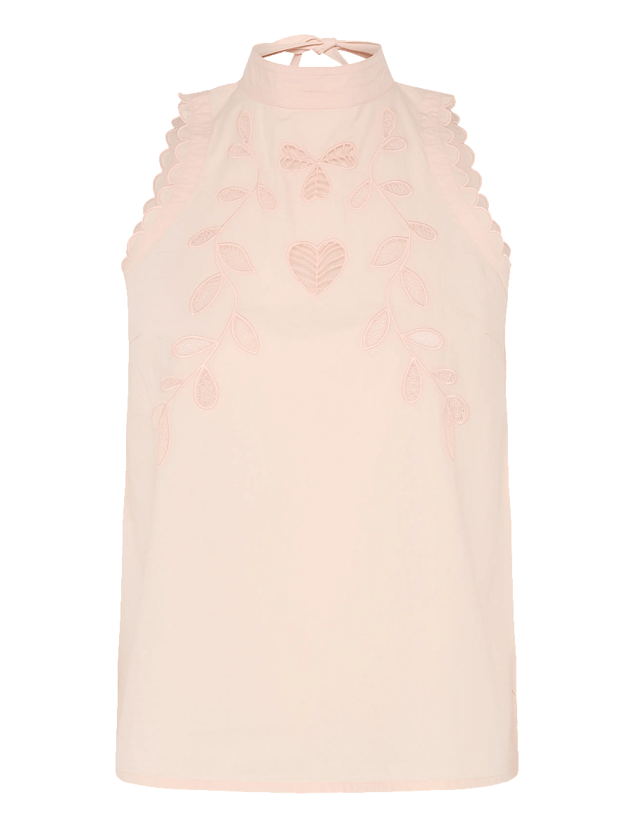 Stella Nova - Embroidery Anglaise Halterneck Top - soft powder - 0