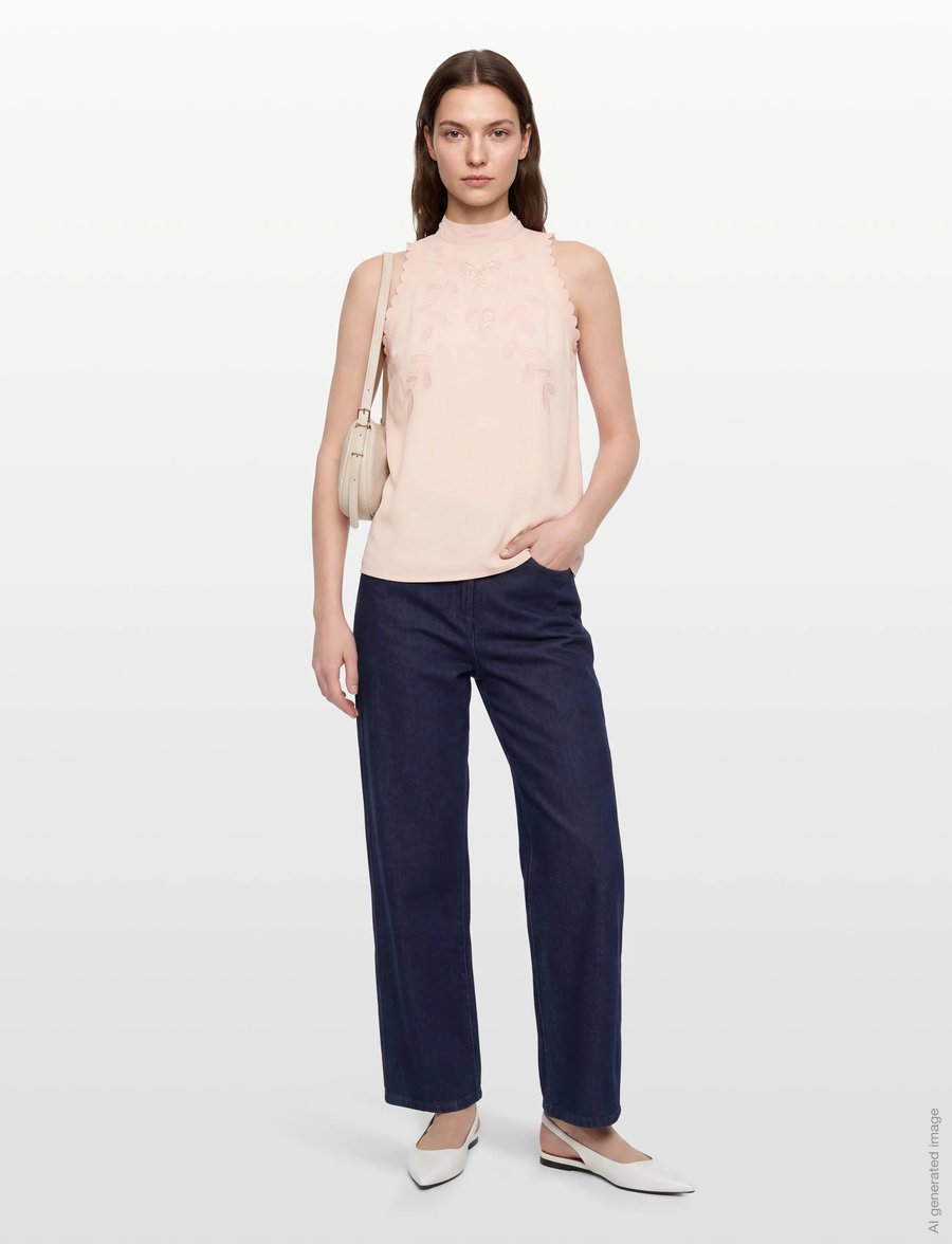 Stella Nova - Embroidery Anglaise Halterneck Top - sleeveless tops - soft powder - 0