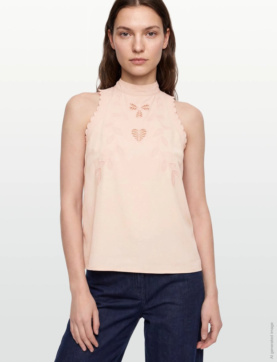 Stella Nova - Embroidery Anglaise Halterneck Top - sleeveless tops - soft powder - 3