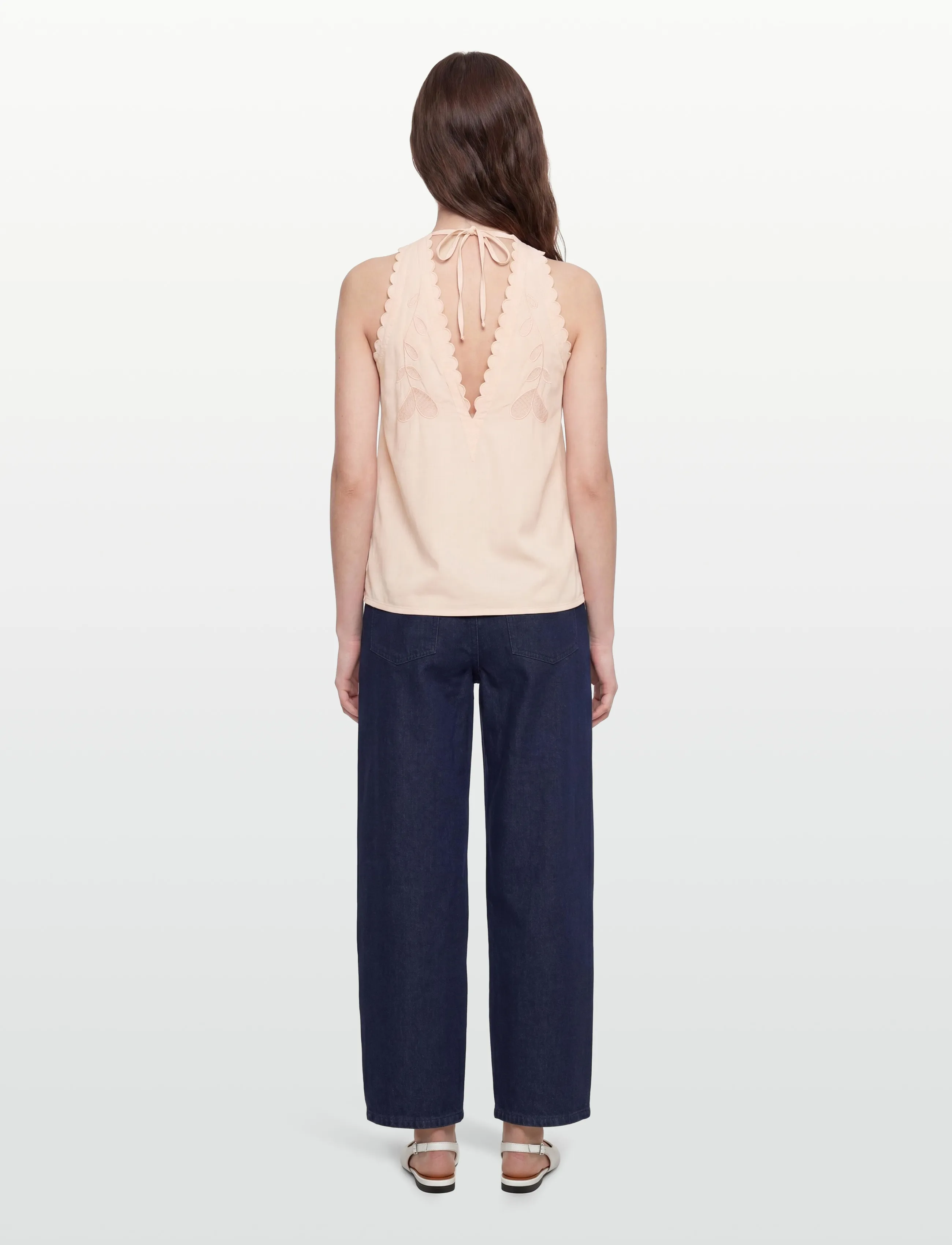 Stella Nova - Embroidery Anglaise Halterneck Top - sleeveless tops - soft powder - 4