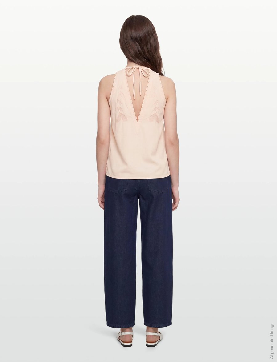 Stella Nova - Embroidery Anglaise Halterneck Top - sleeveless tops - soft powder - 4