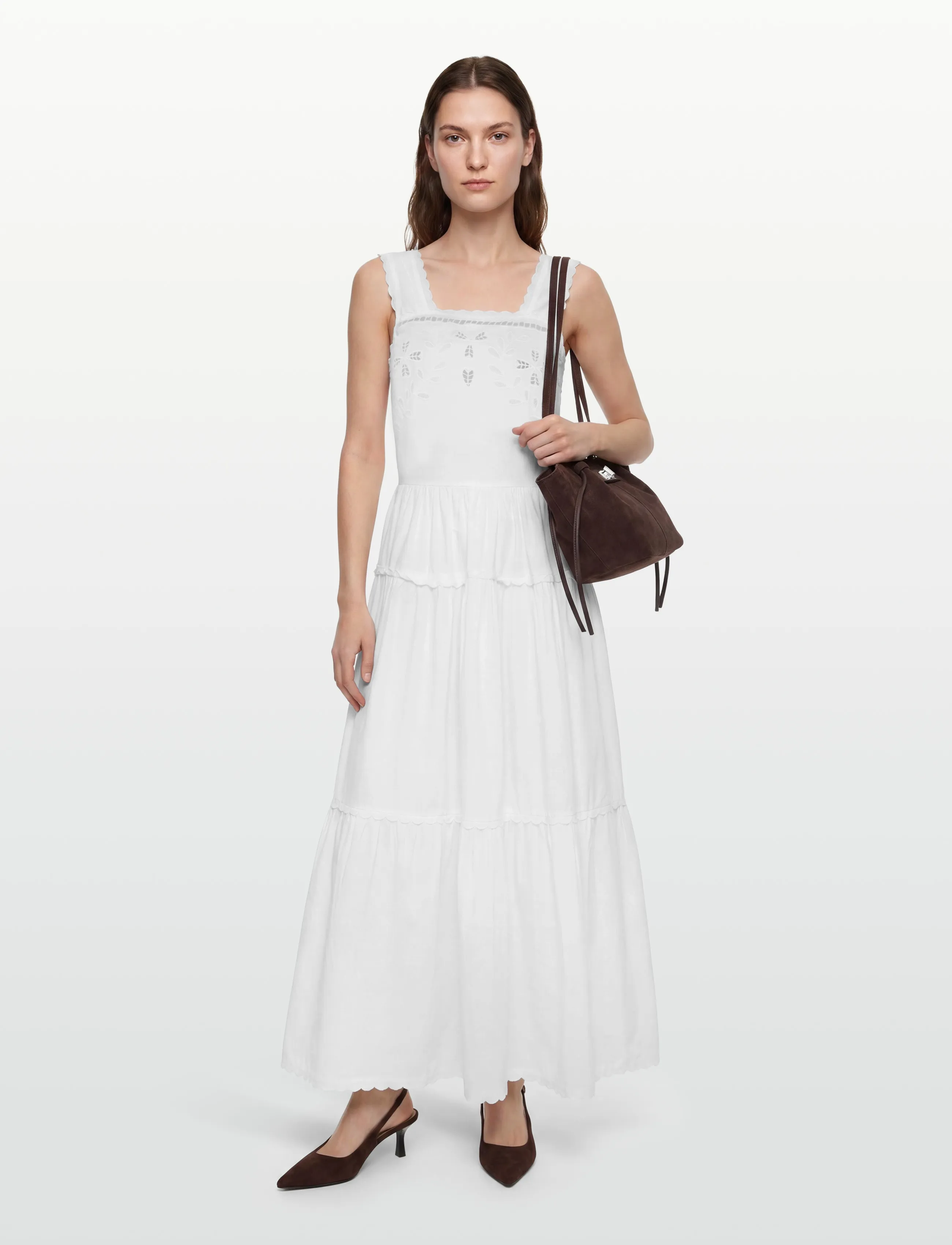 Stella Nova Embroidery Anglaise Maxi Strap Dres - Kleidid - WHITE / white