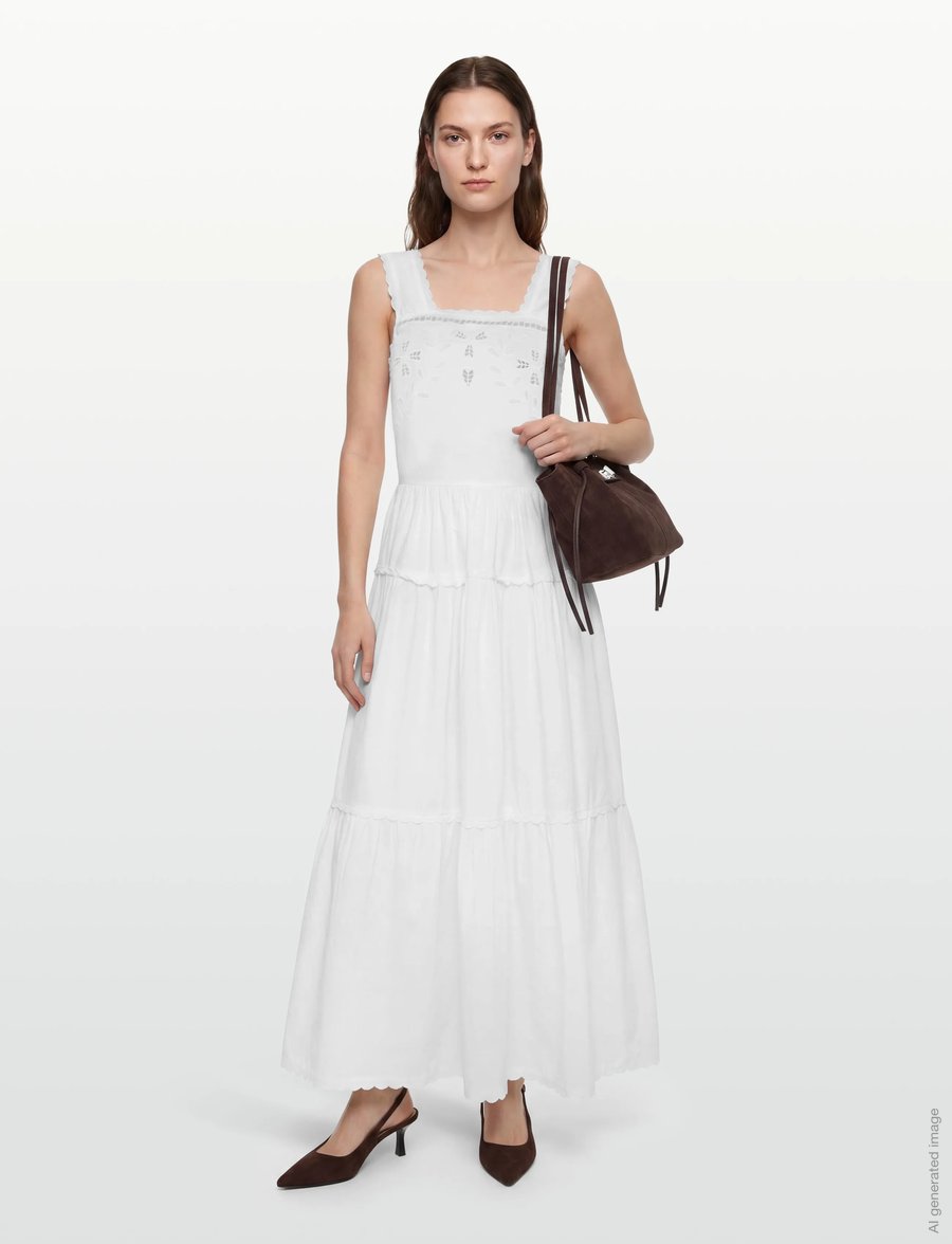 Stella Nova - Embroidery Anglaise Maxi Strap Dres - sommerkleider - white - 0