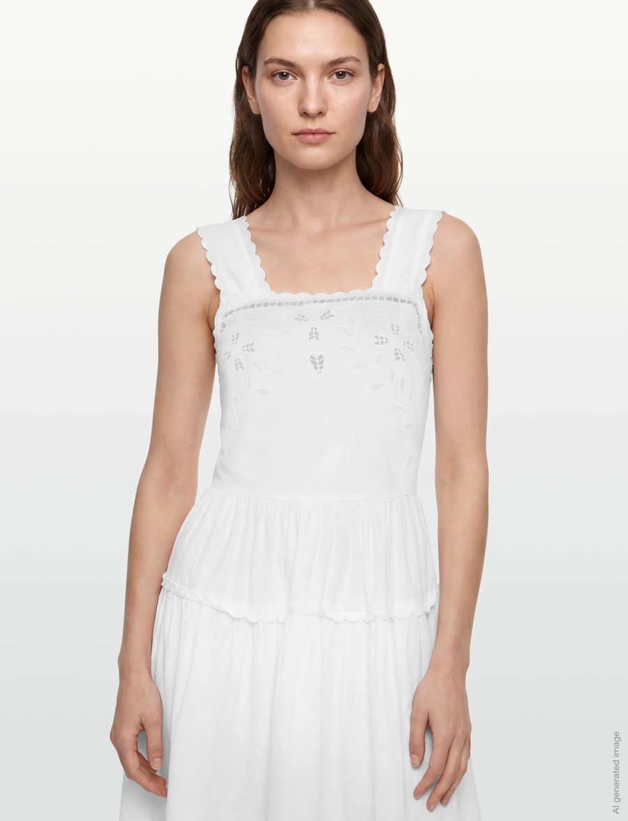 Stella Nova - Embroidery Anglaise Maxi Strap Dres - sommerkleider - white - 3