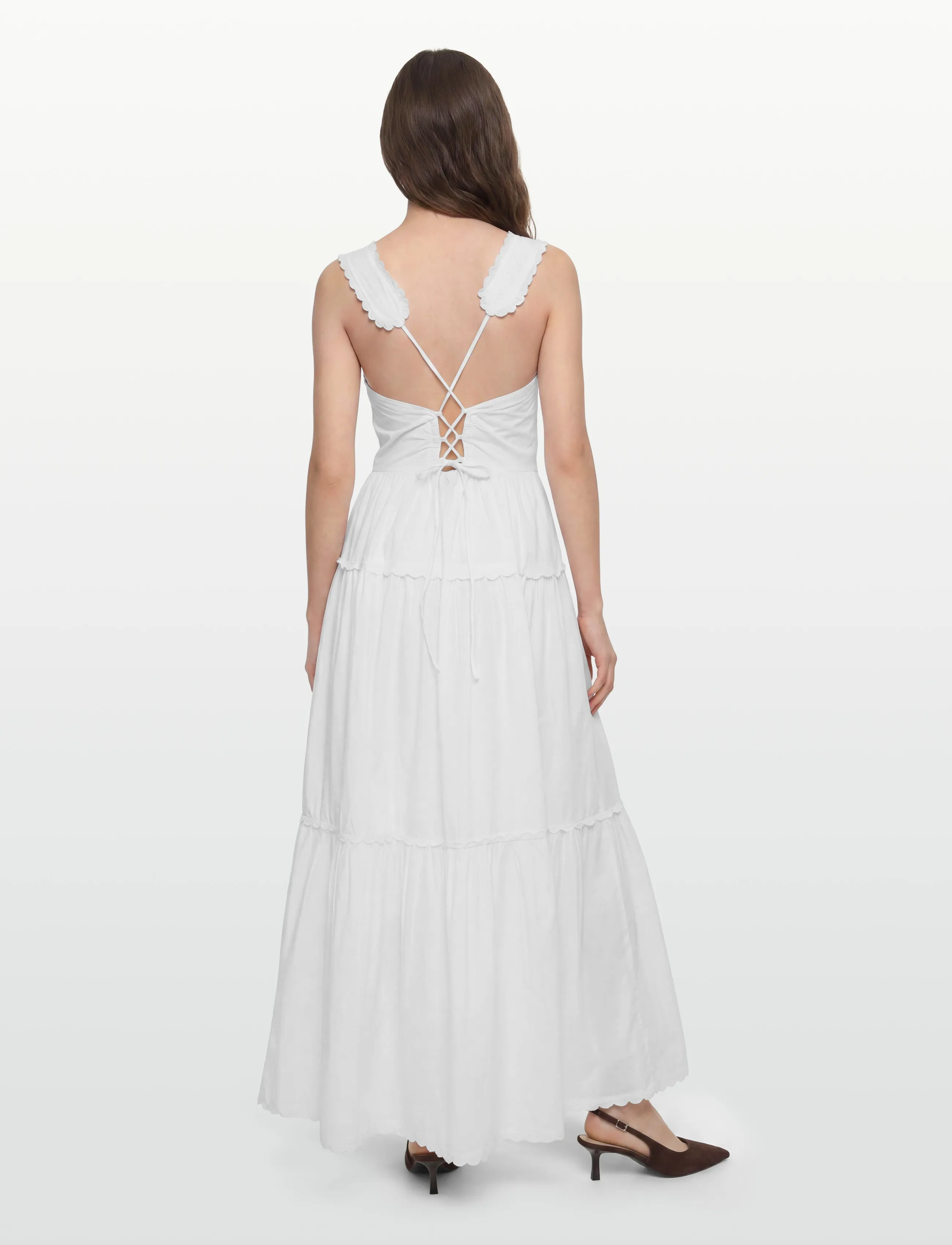 Stella Nova - Embroidery Anglaise Maxi Strap Dres - sommerkleider - white - 4