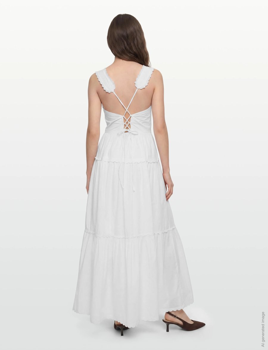 Stella Nova - Embroidery Anglaise Maxi Strap Dres - sommerkleider - white - 4