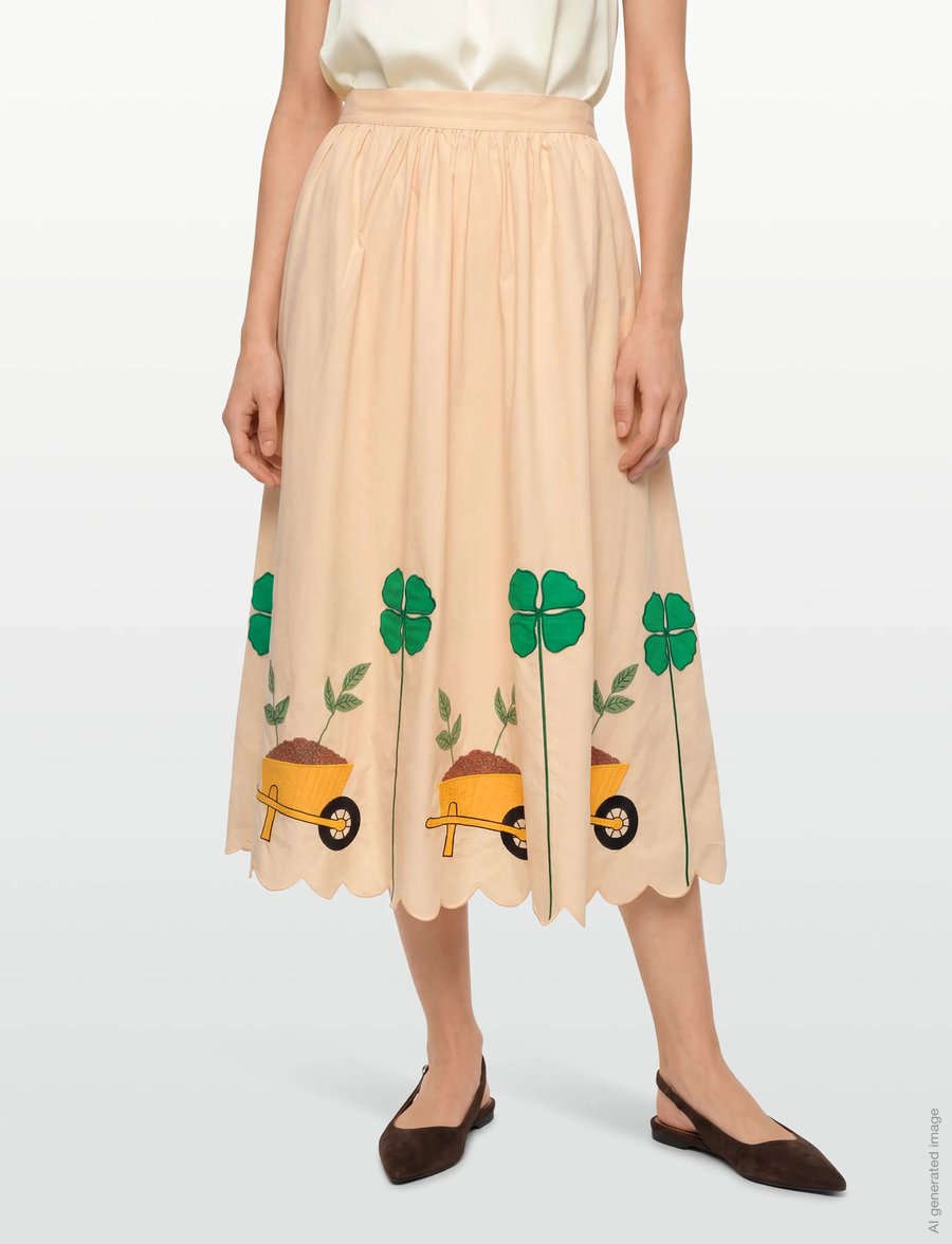 Stella Nova - Embroidered Midi skirt with Scallop - midi-röcke - ivory - 3