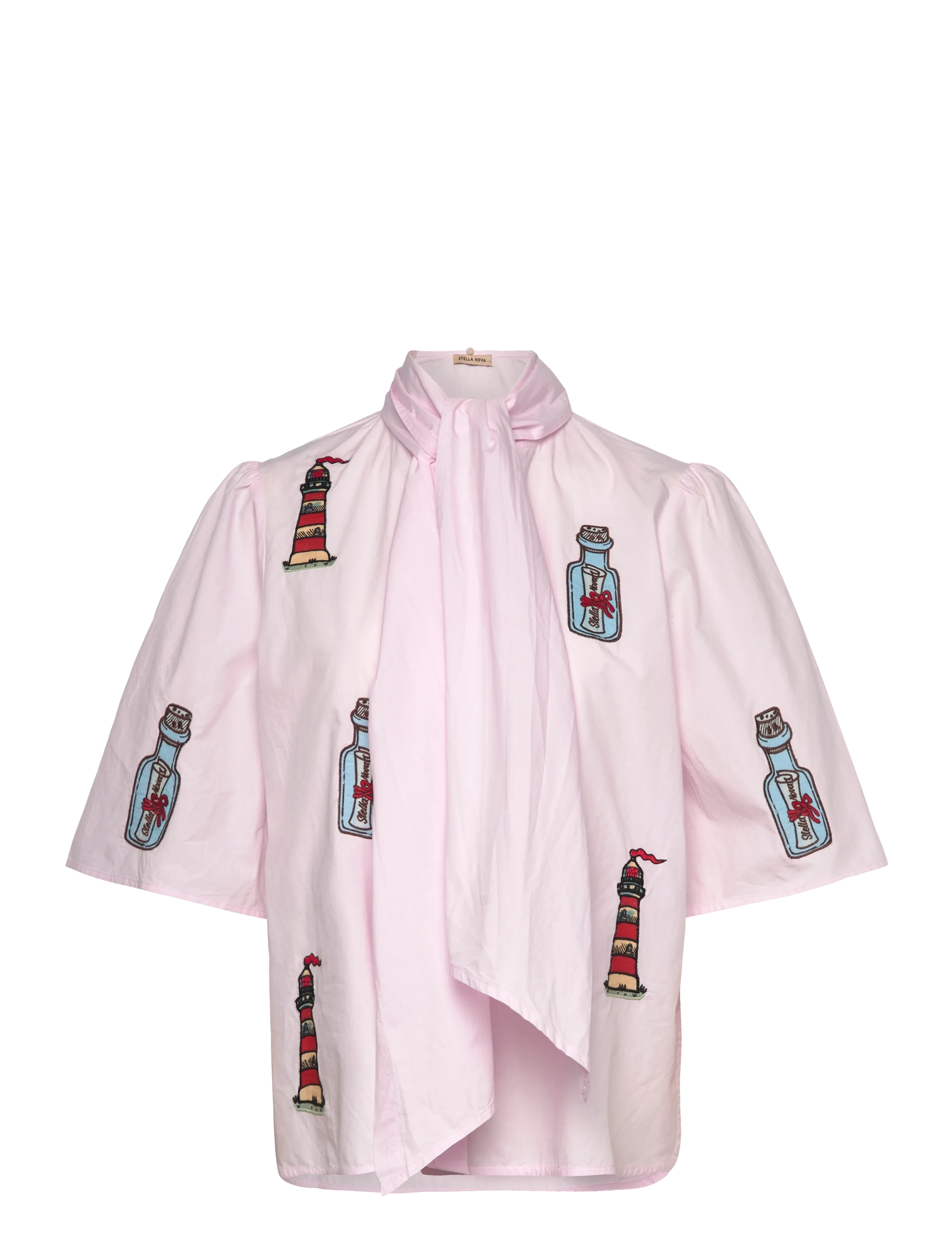 Stella Nova Embroidered Bow Shirt - Officewear - 558 PALE PINK / pink/rose