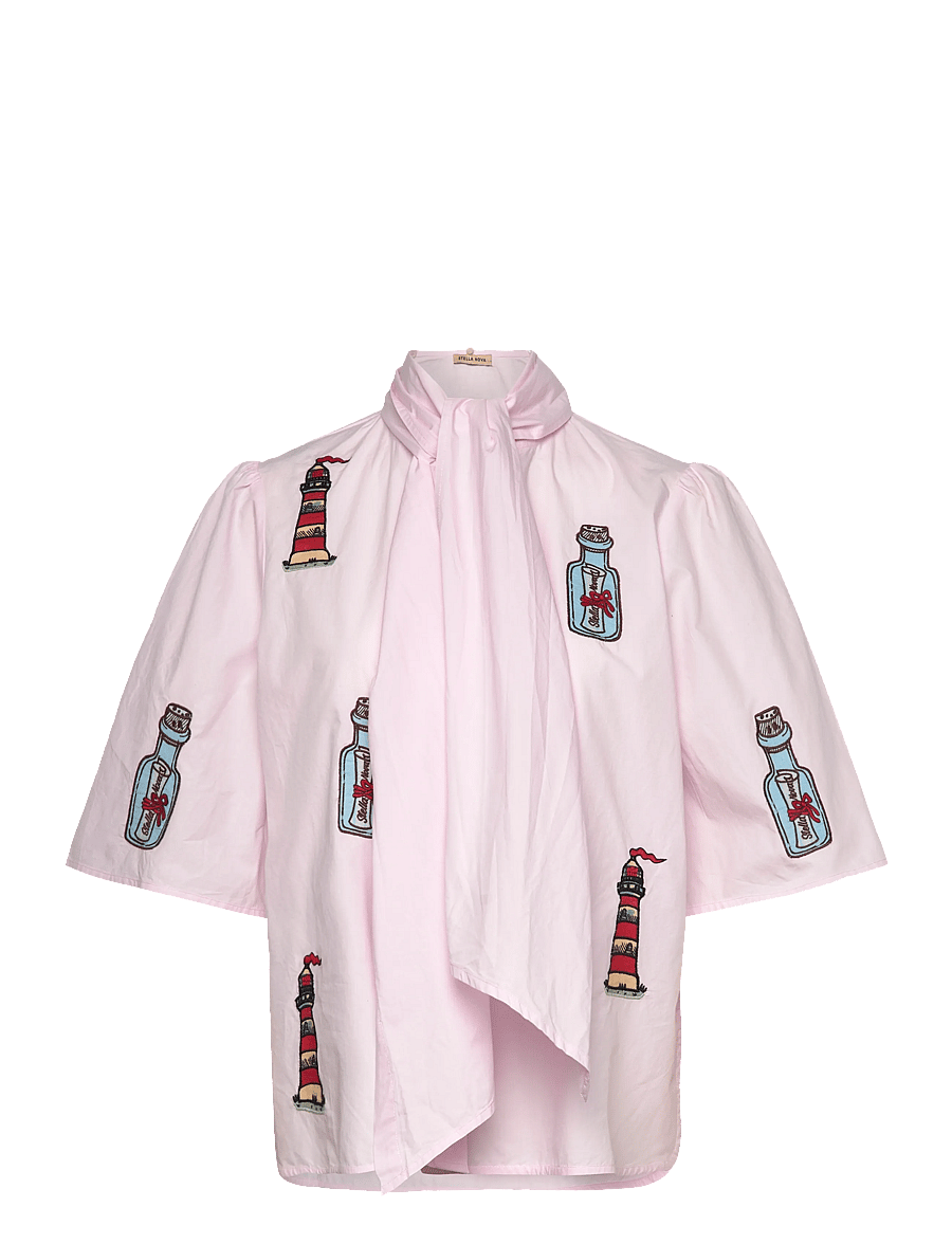 Stella Nova - Embroidered Bow Shirt - blouses à manches courtes - 558 pale pink - 1