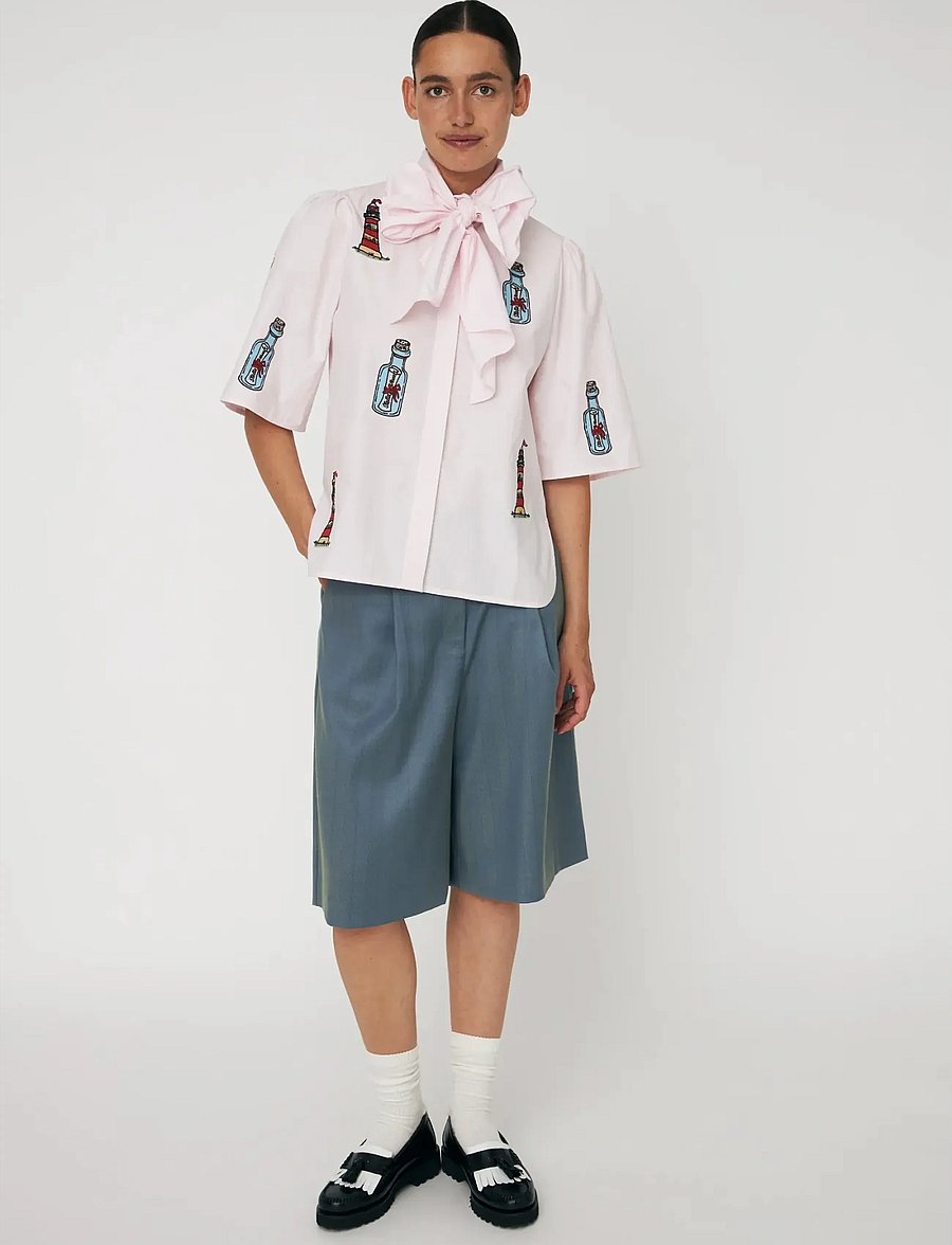 Stella Nova - Embroidered Bow Shirt - blouses à manches courtes - 558 pale pink - 0