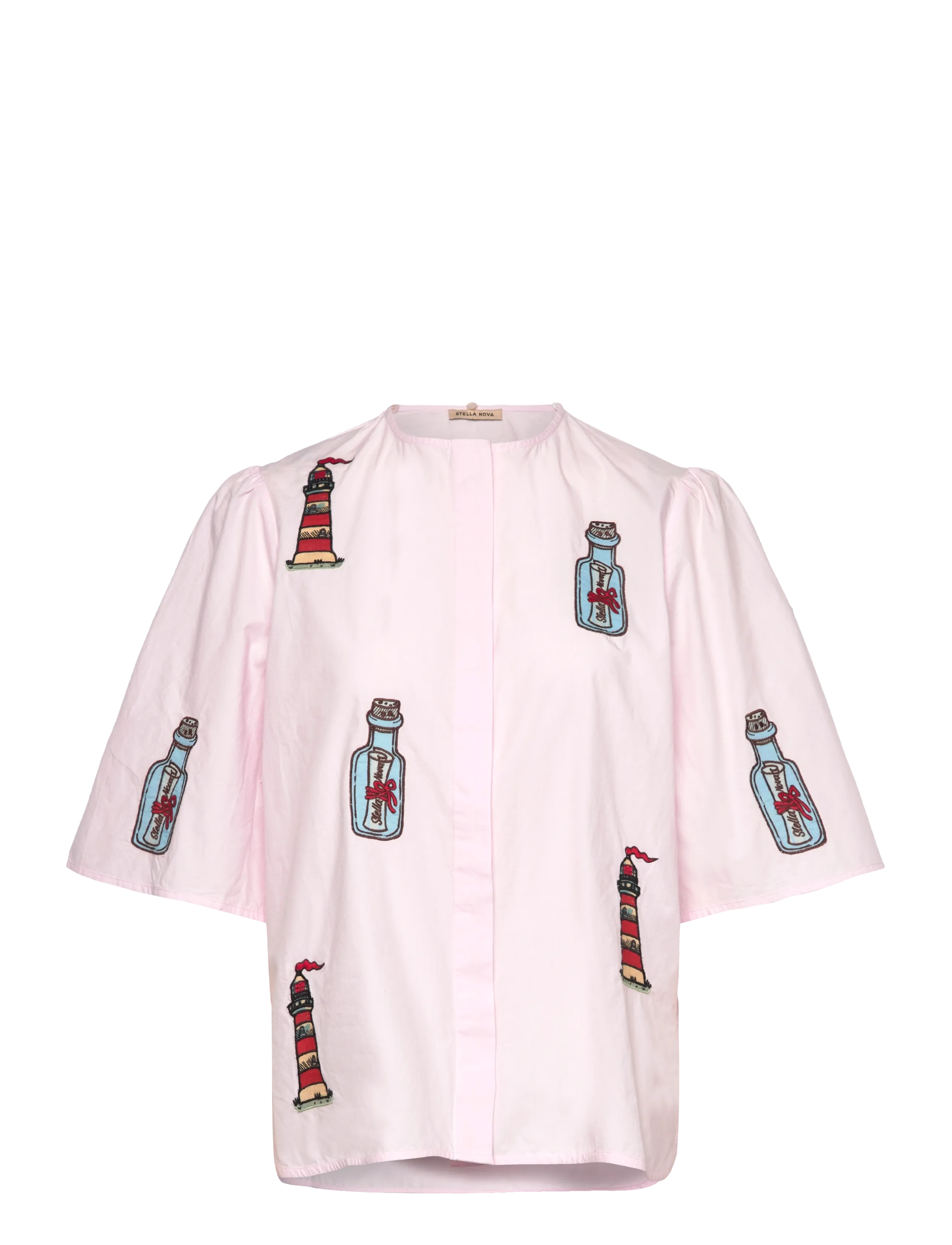 Stella Nova - Embroidered Bow Shirt - blouses à manches courtes - 558 pale pink - 3